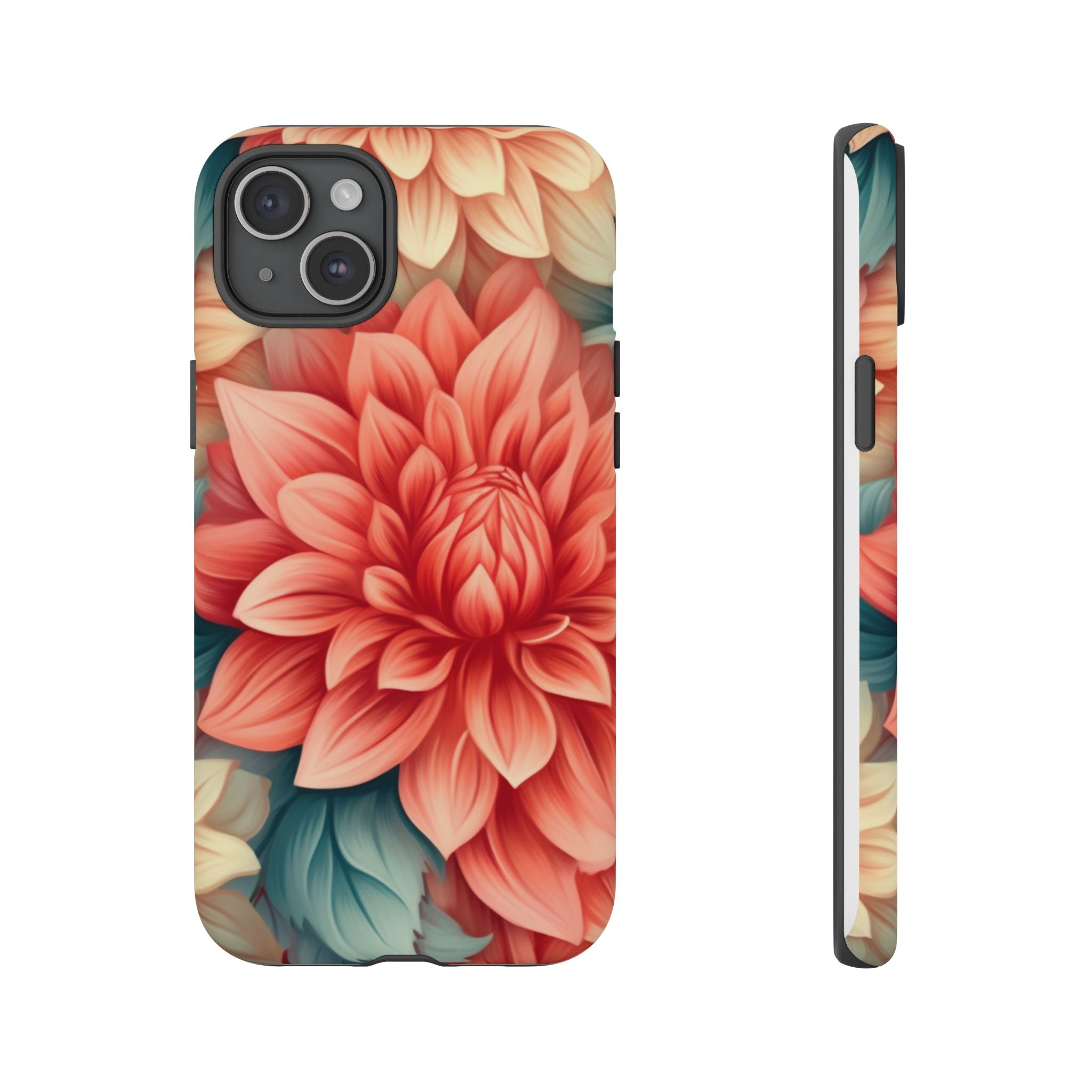 Coral Dahlia Hexagon iPhone Case - Rugged Texture