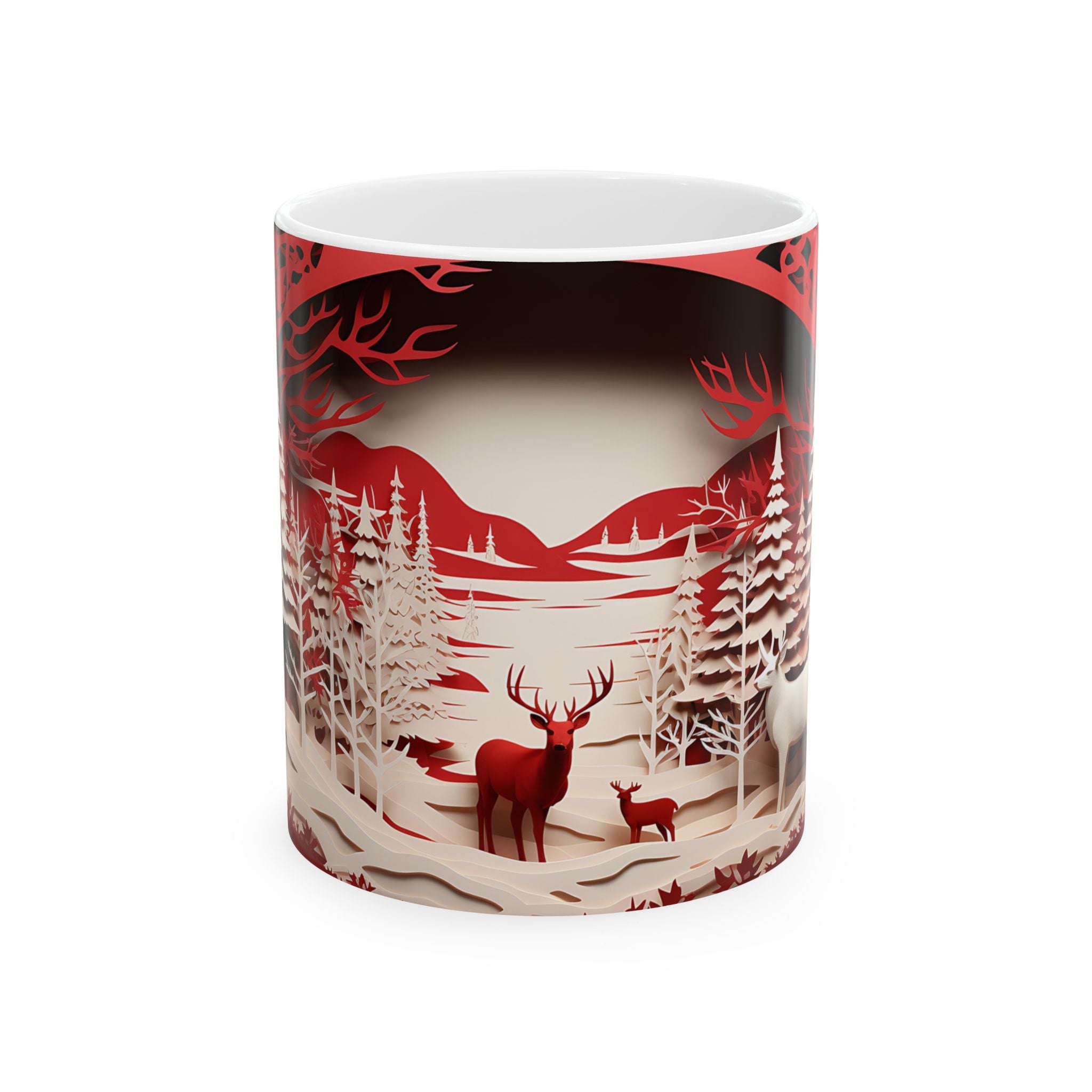 Winter Deer Forest Paper Art Mug