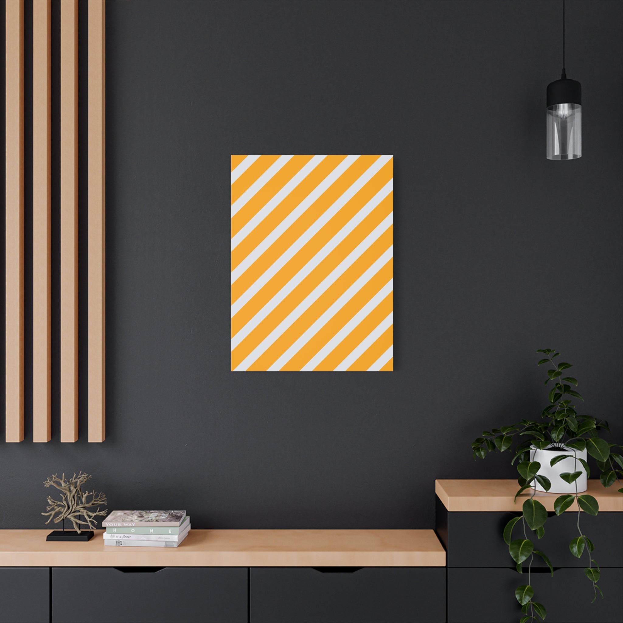 Orange & Gray Diagonal Stripe Canvas Art