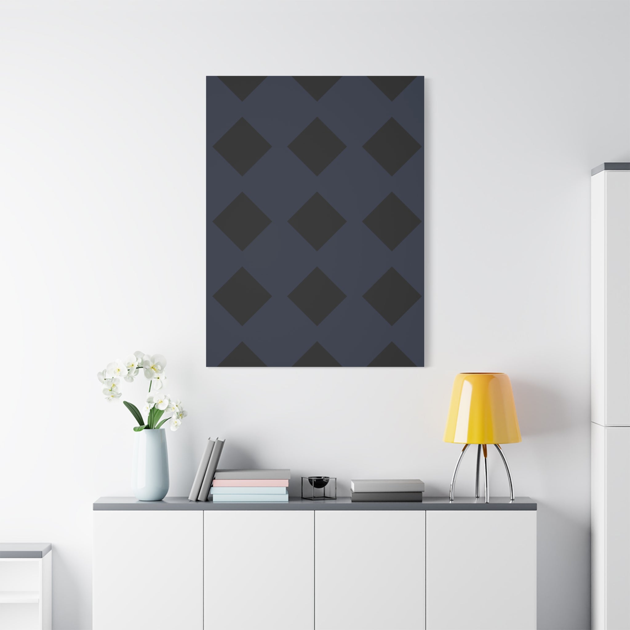 Geometric Dark Blue Diamond Canvas Art