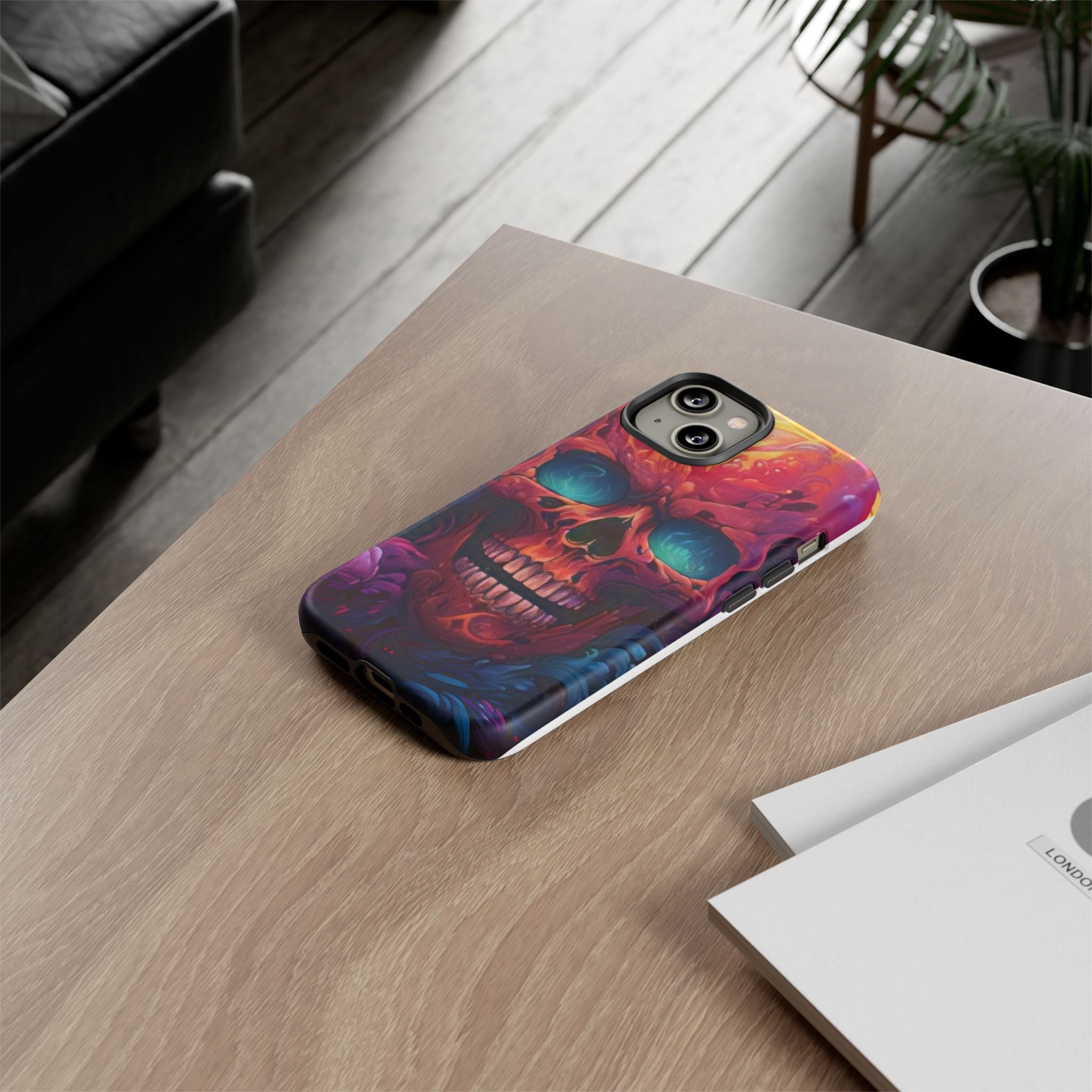 Fiery Skull Hexagon iPhone Case - Rugged Texture