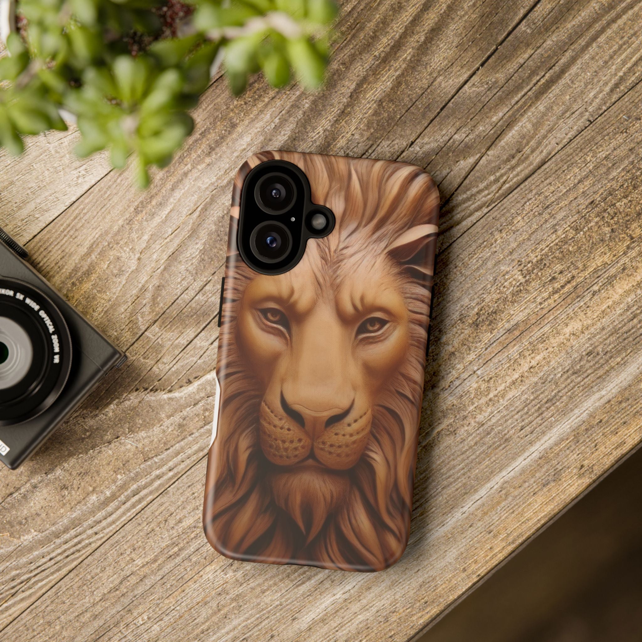 Majestic Lion Head Hexagon Stone iPhone Case