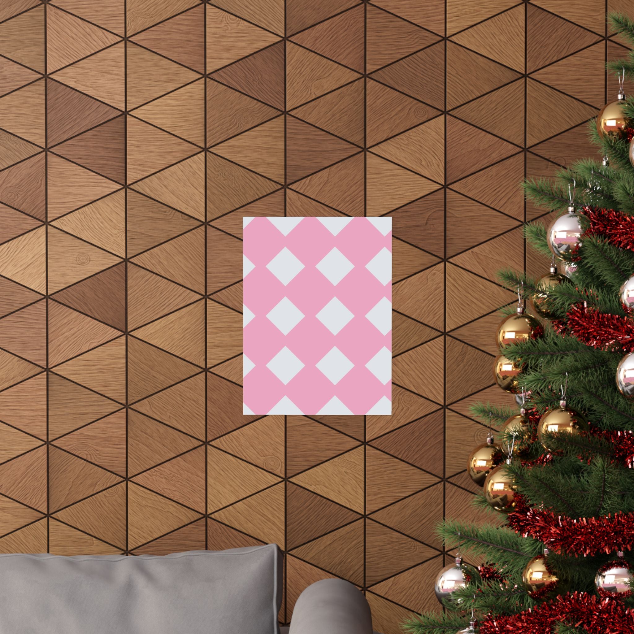 Pink & Grey Diamond Pattern Poster