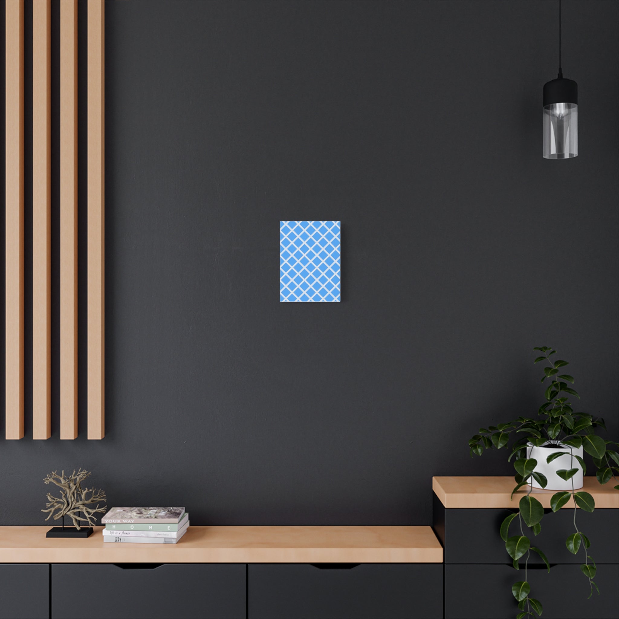 Sky Blue Diamond Grid Matte Canvas Art