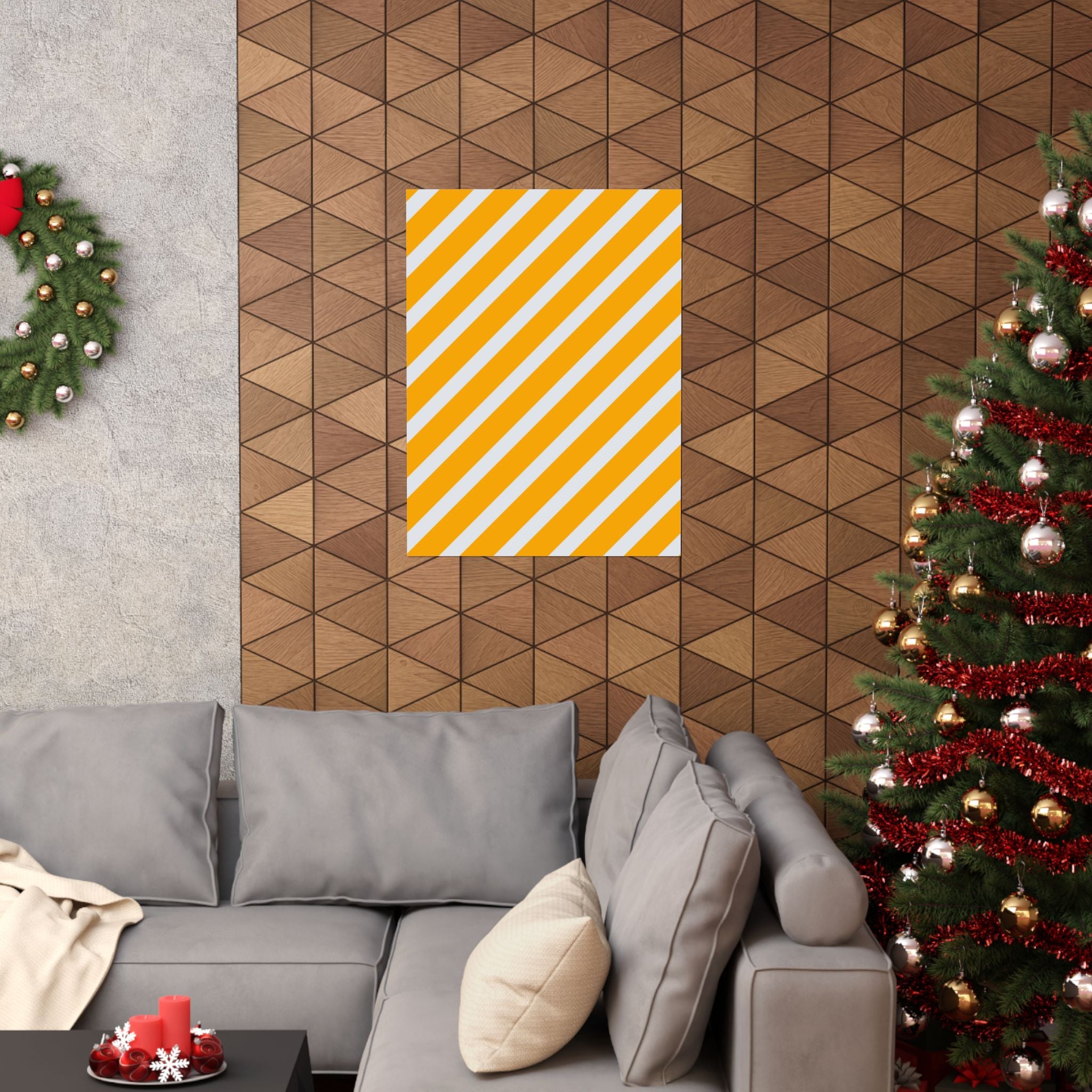 Orange & Gray Diagonal Stripe Poster