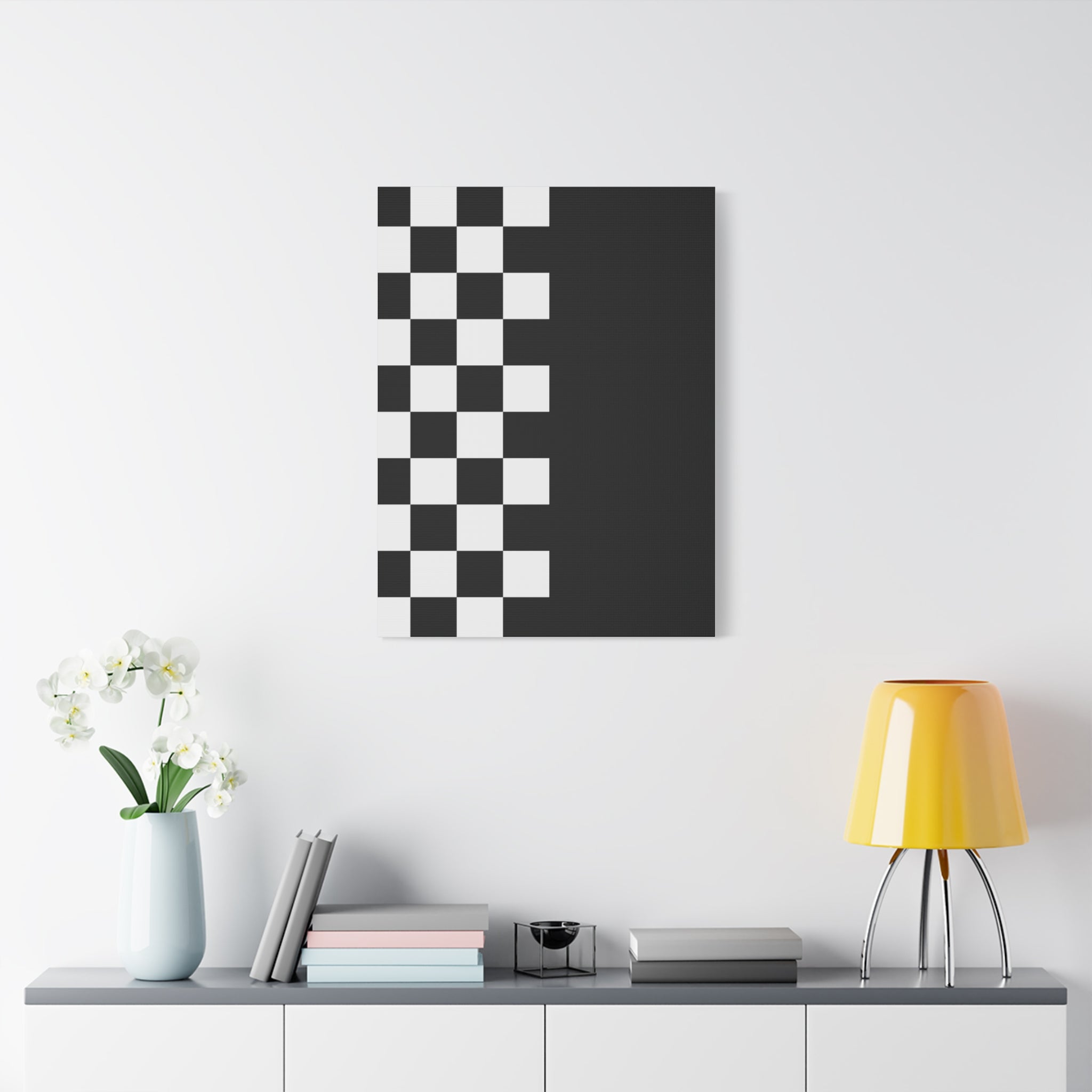 Abstract Black & White Checkered Canvas Art