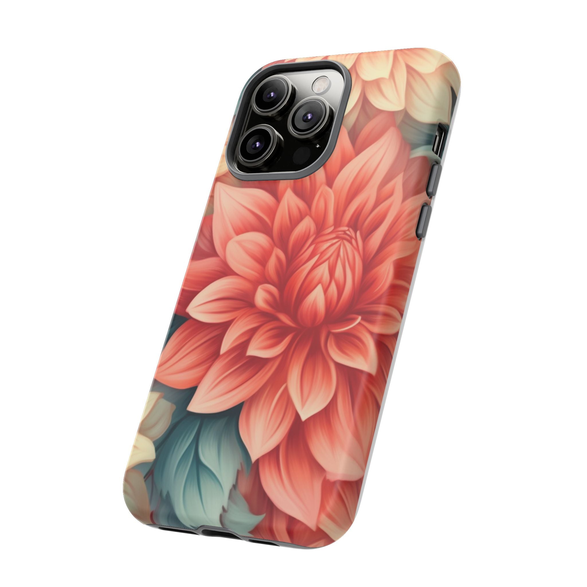 Coral Dahlia Hexagon iPhone Case - Rugged Texture