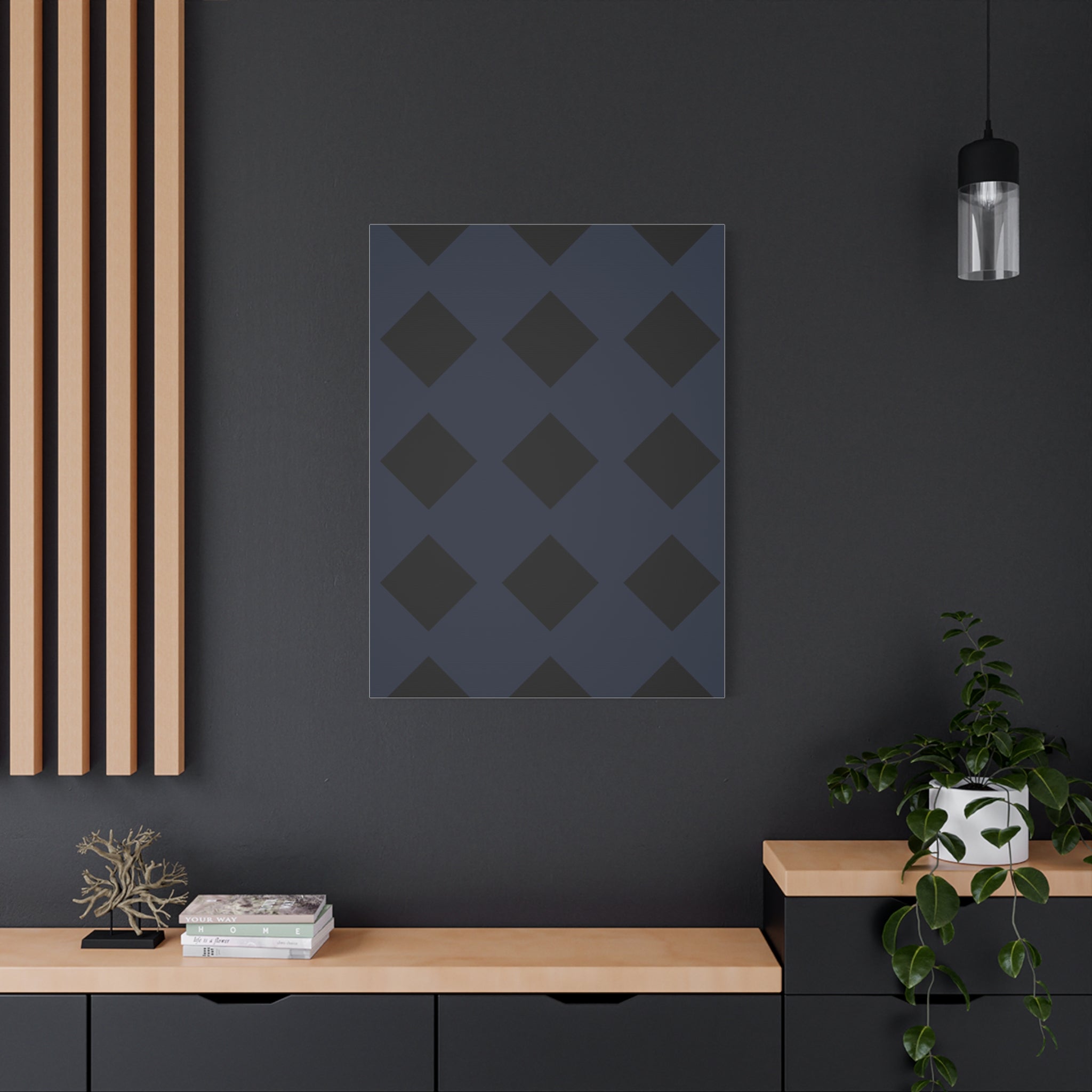 Geometric Dark Blue Diamond Canvas Art