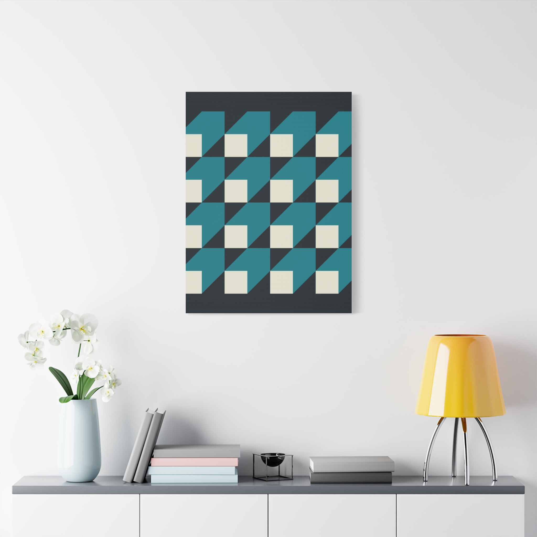 Geometric Teal Abstract Canvas Art