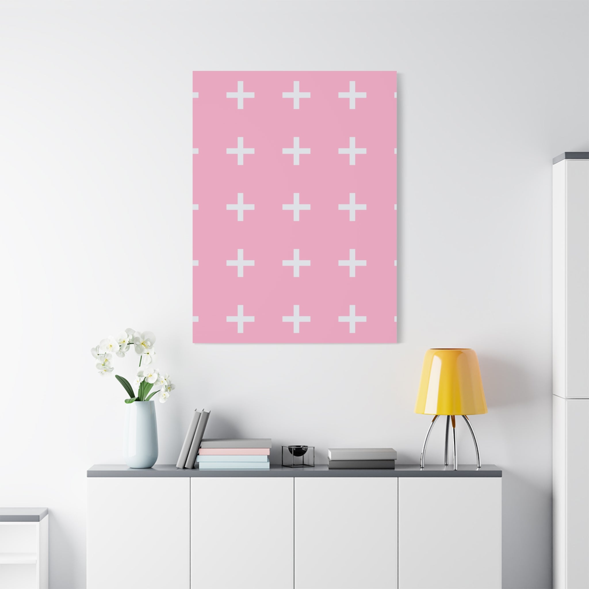 Pink Plus Sign Grid - Matte Canvas Art