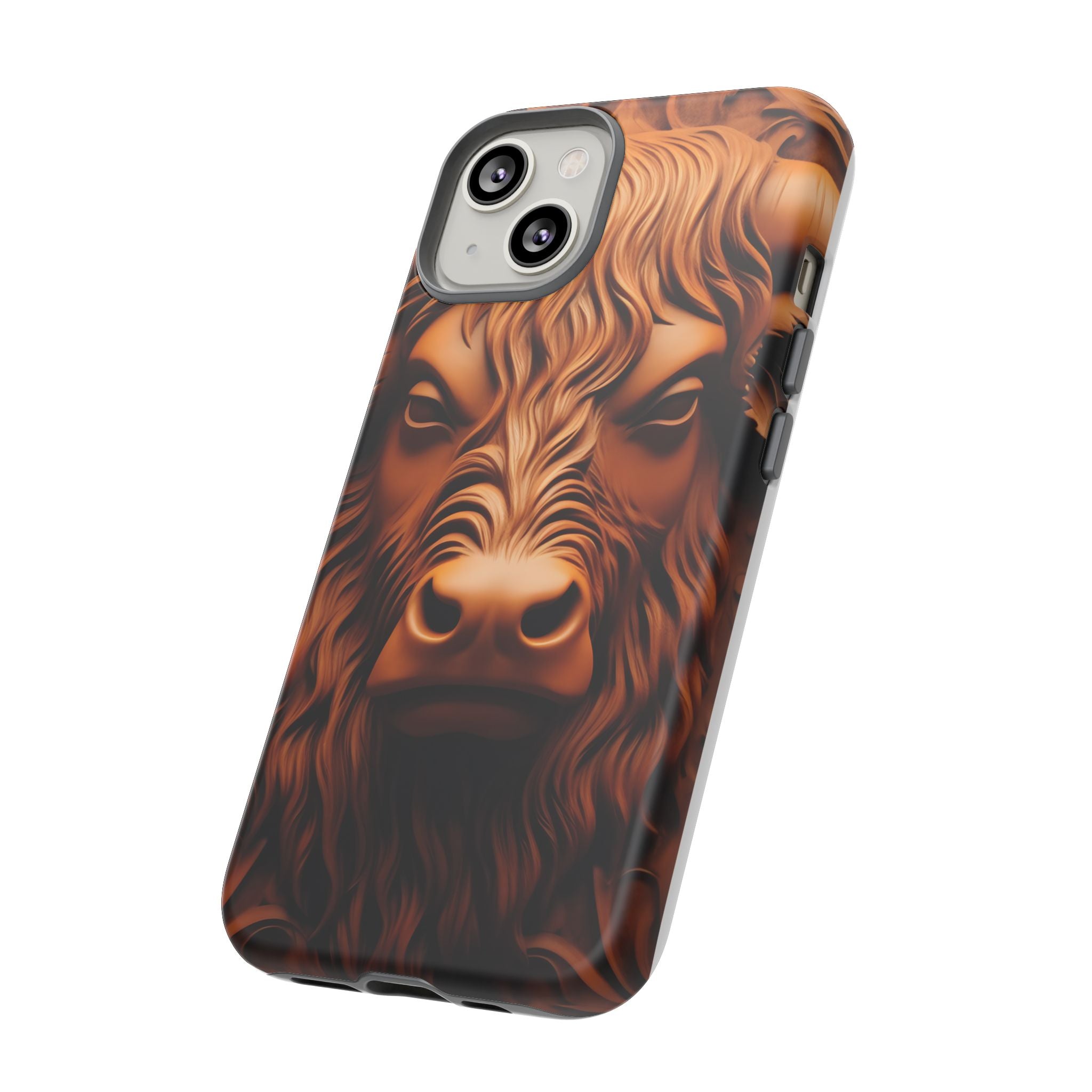 Bull Head Wood Carving iPhone Case - Rugged Texture