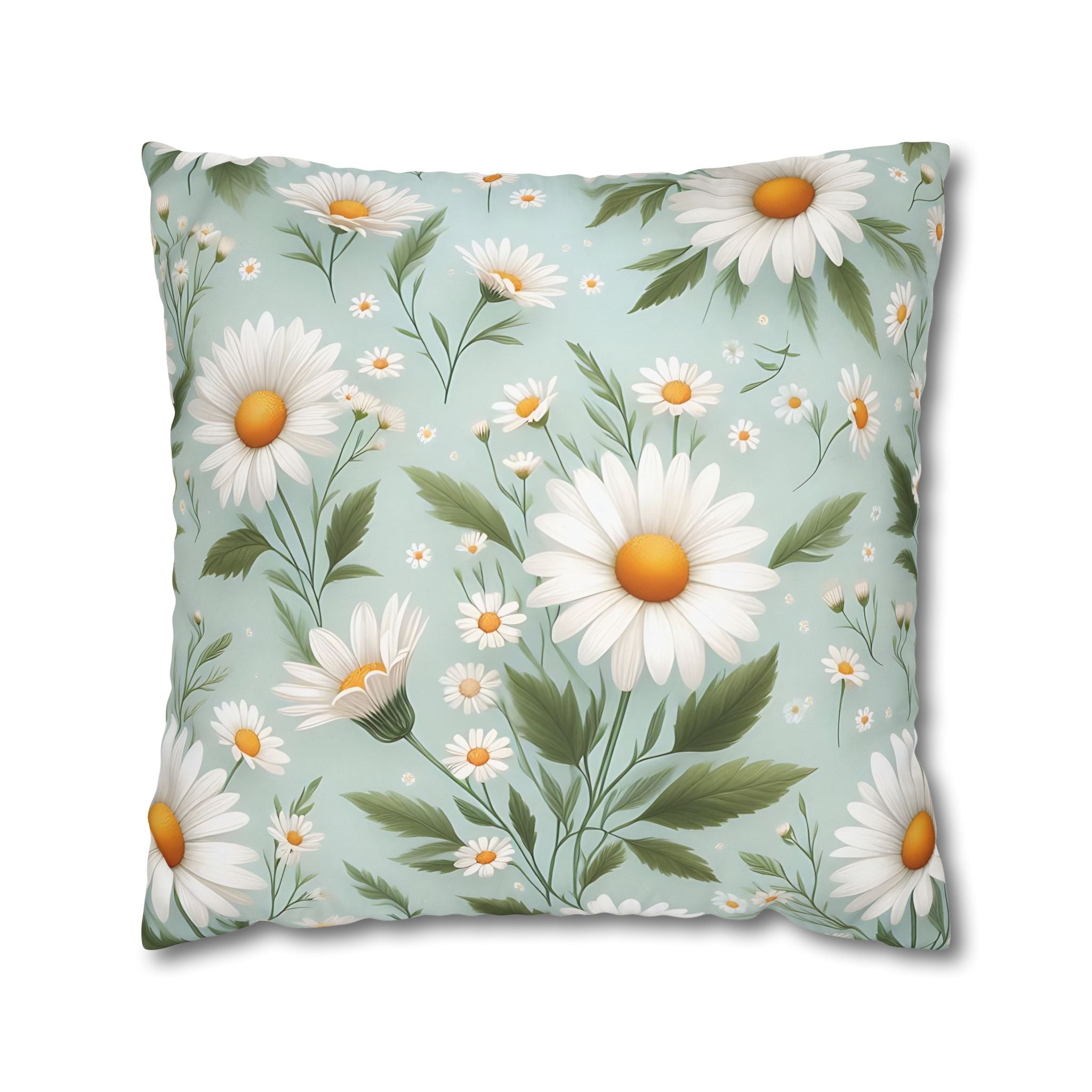 Daisy Floral Pillowcase - Teal & White