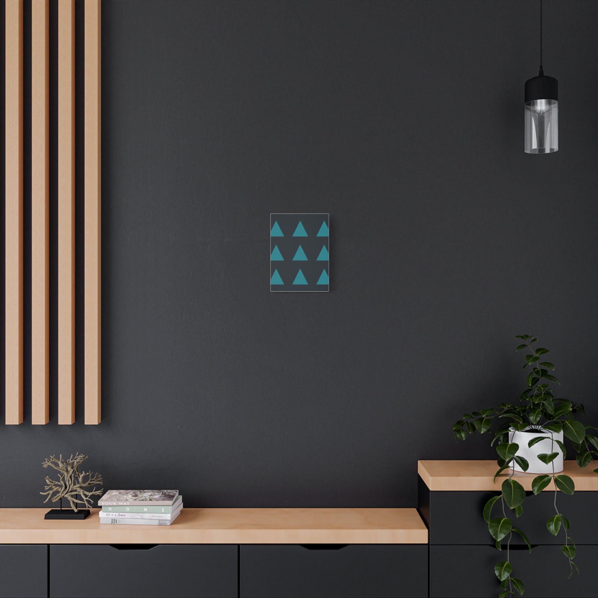 Teal Geometric Triangle Canvas Art