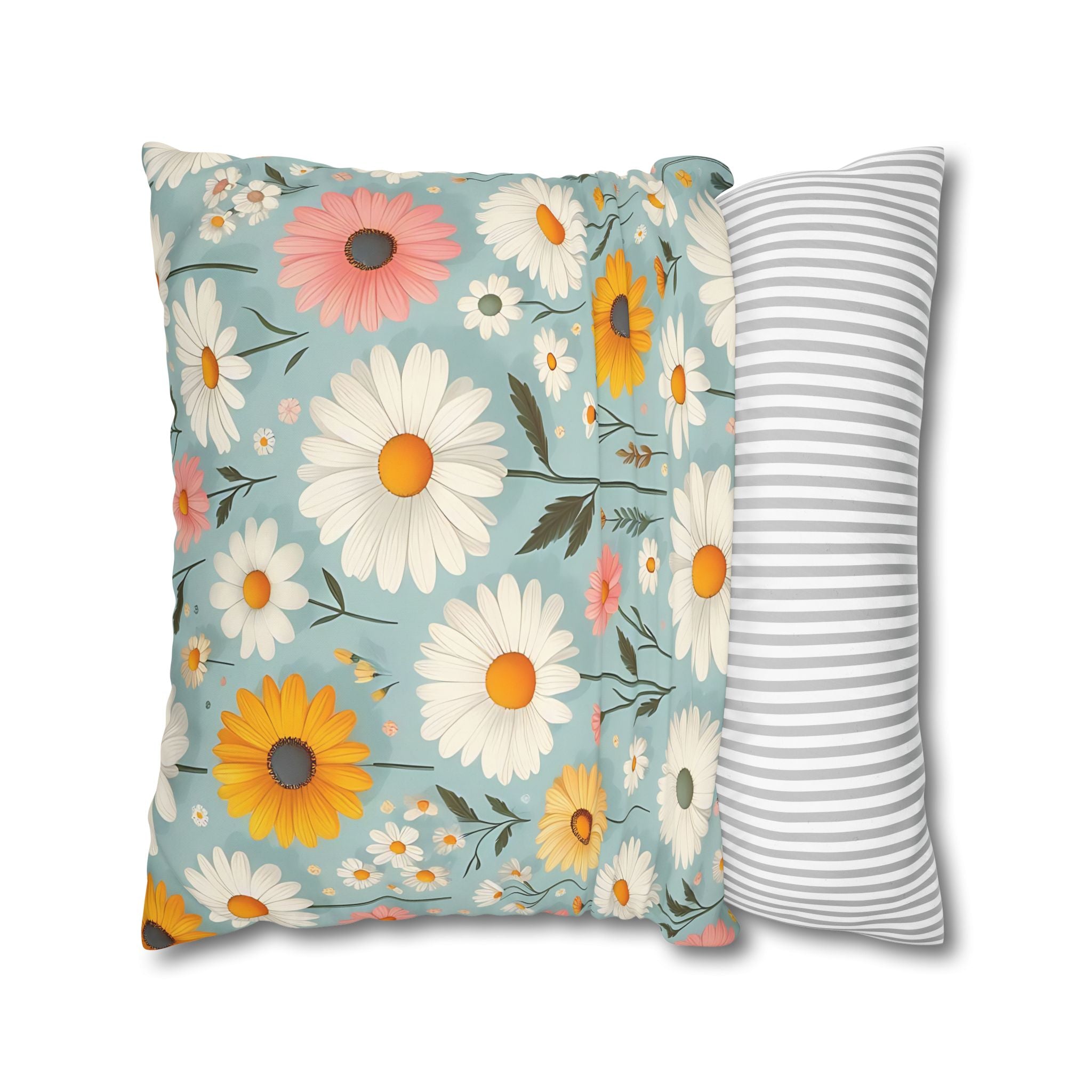 Floral Daisy Pillowcase - Blue & White