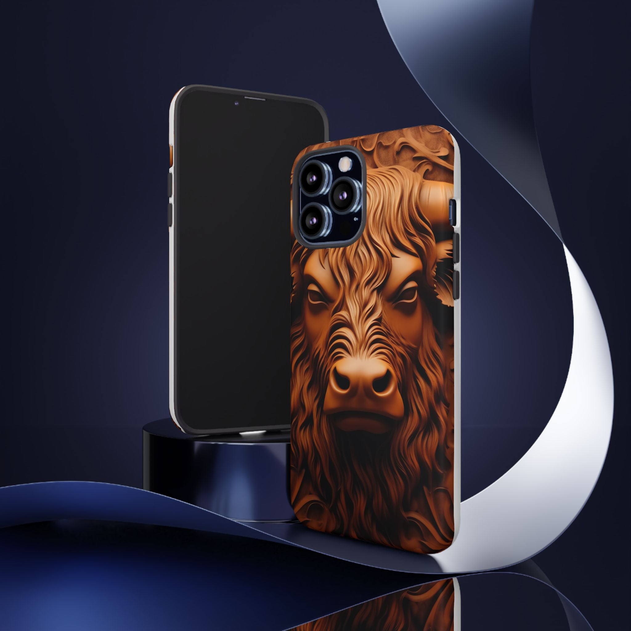 Bull Head Wood Carving iPhone Case - Rugged Texture