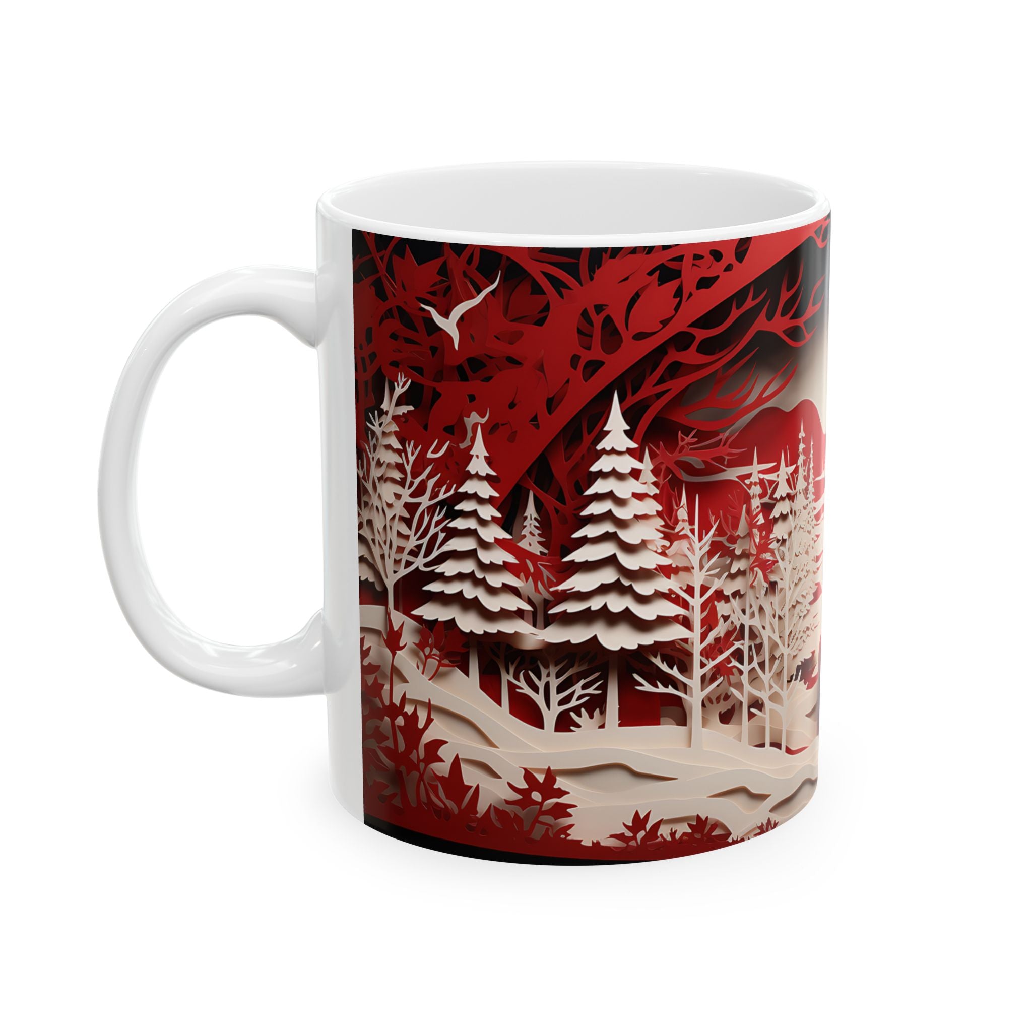 Winter Deer Forest Paper Art Mug