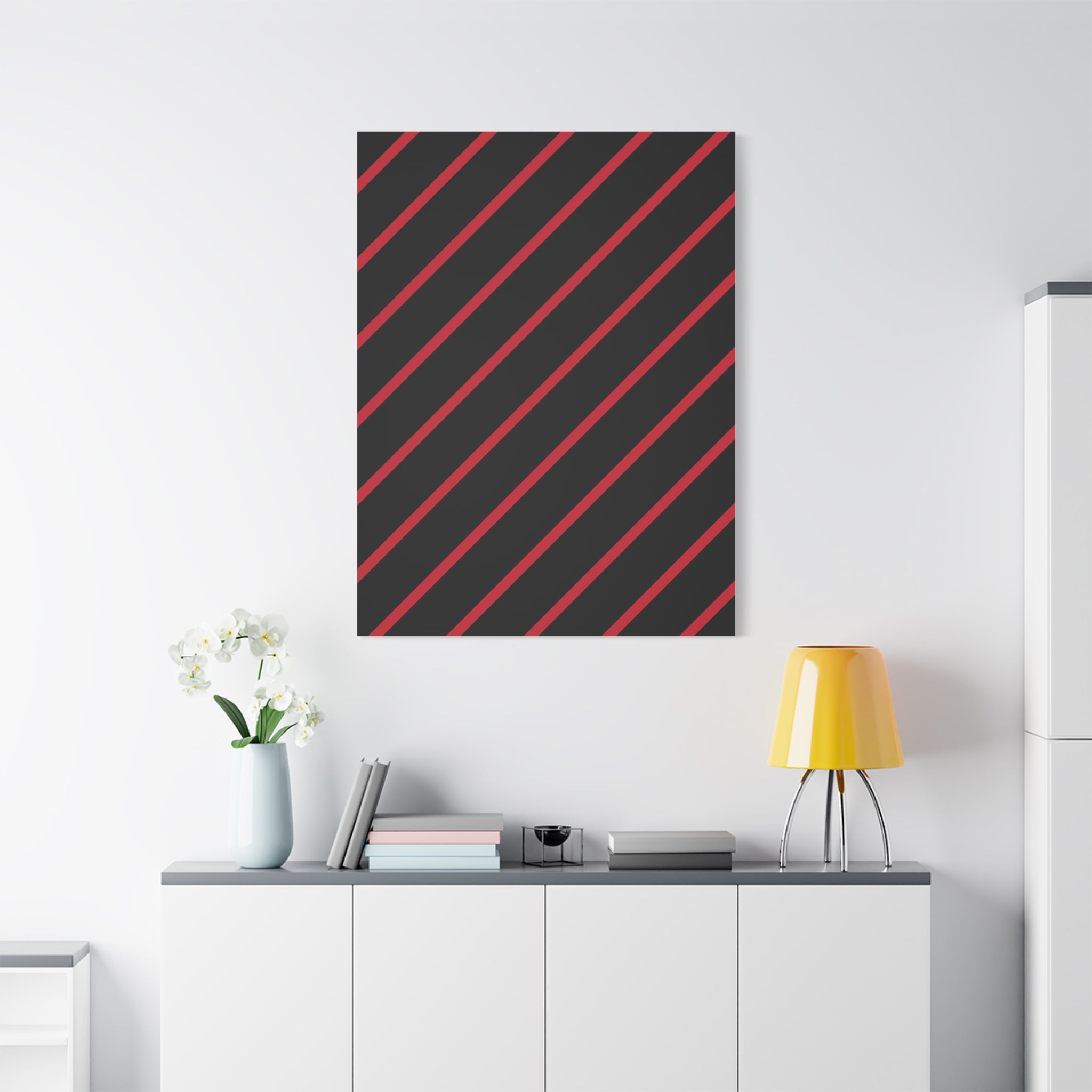 Crimson Diagonal Stripes Matte Canvas Art