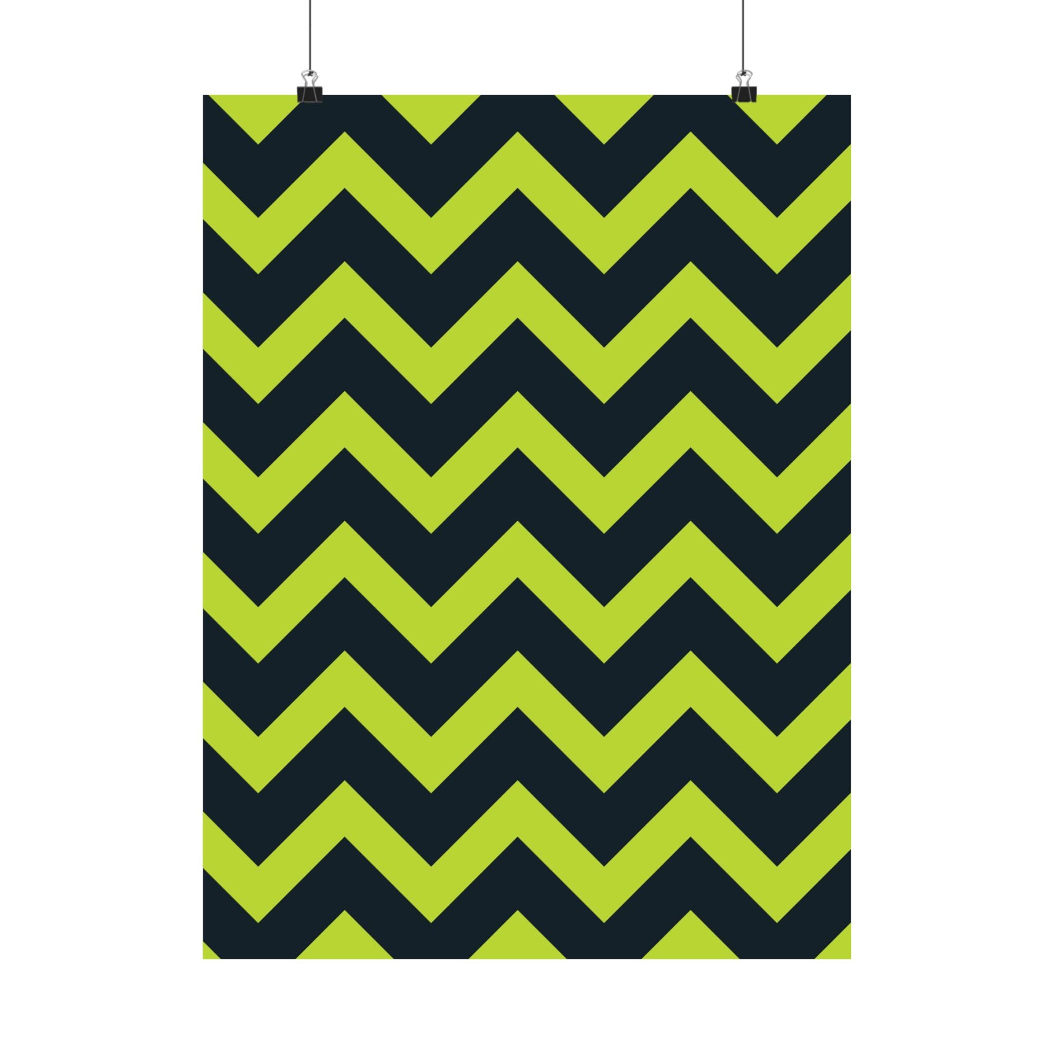 Neon Zigzag Green Geometric Art Poster