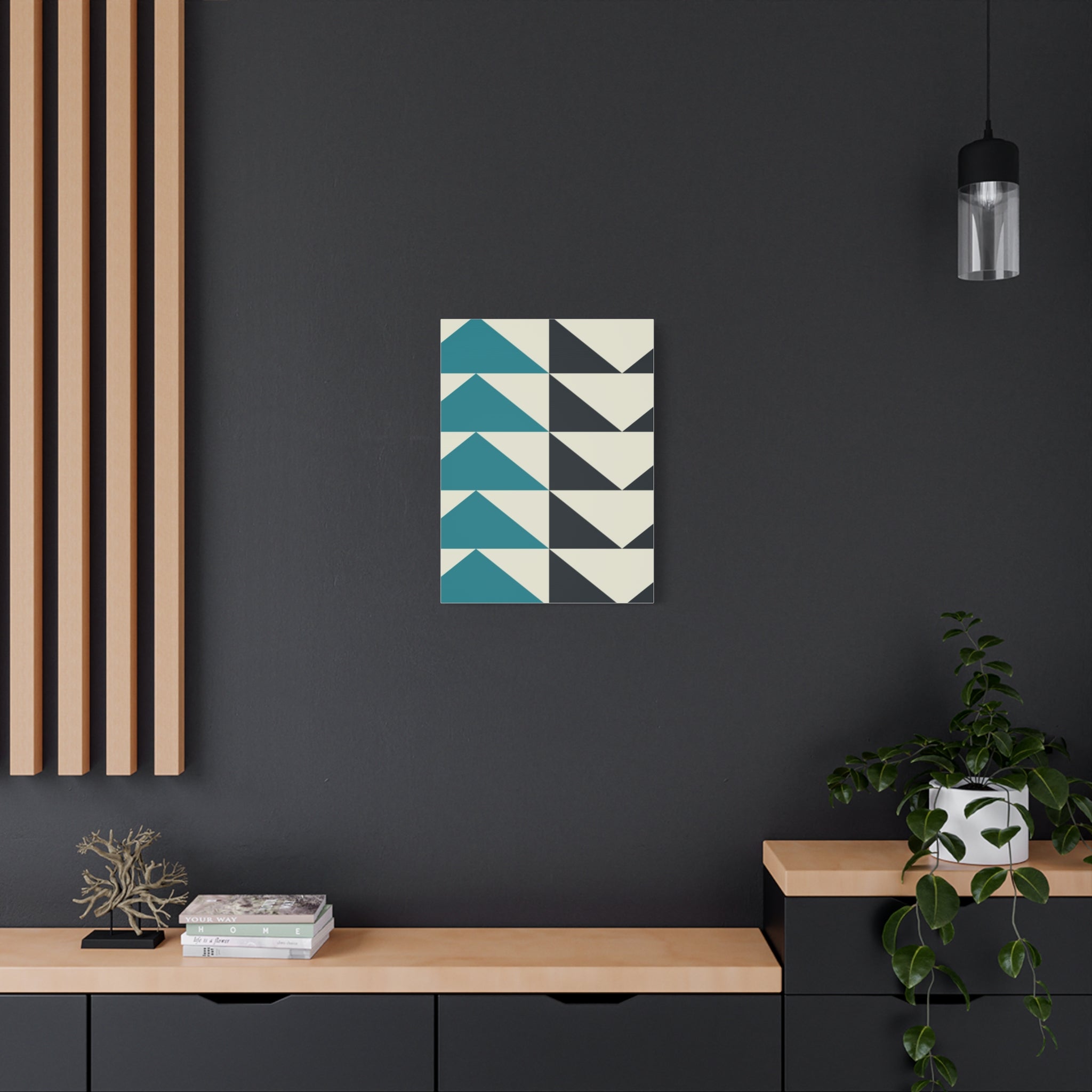 Geometric Triangle Canvas Art - Teal & Black