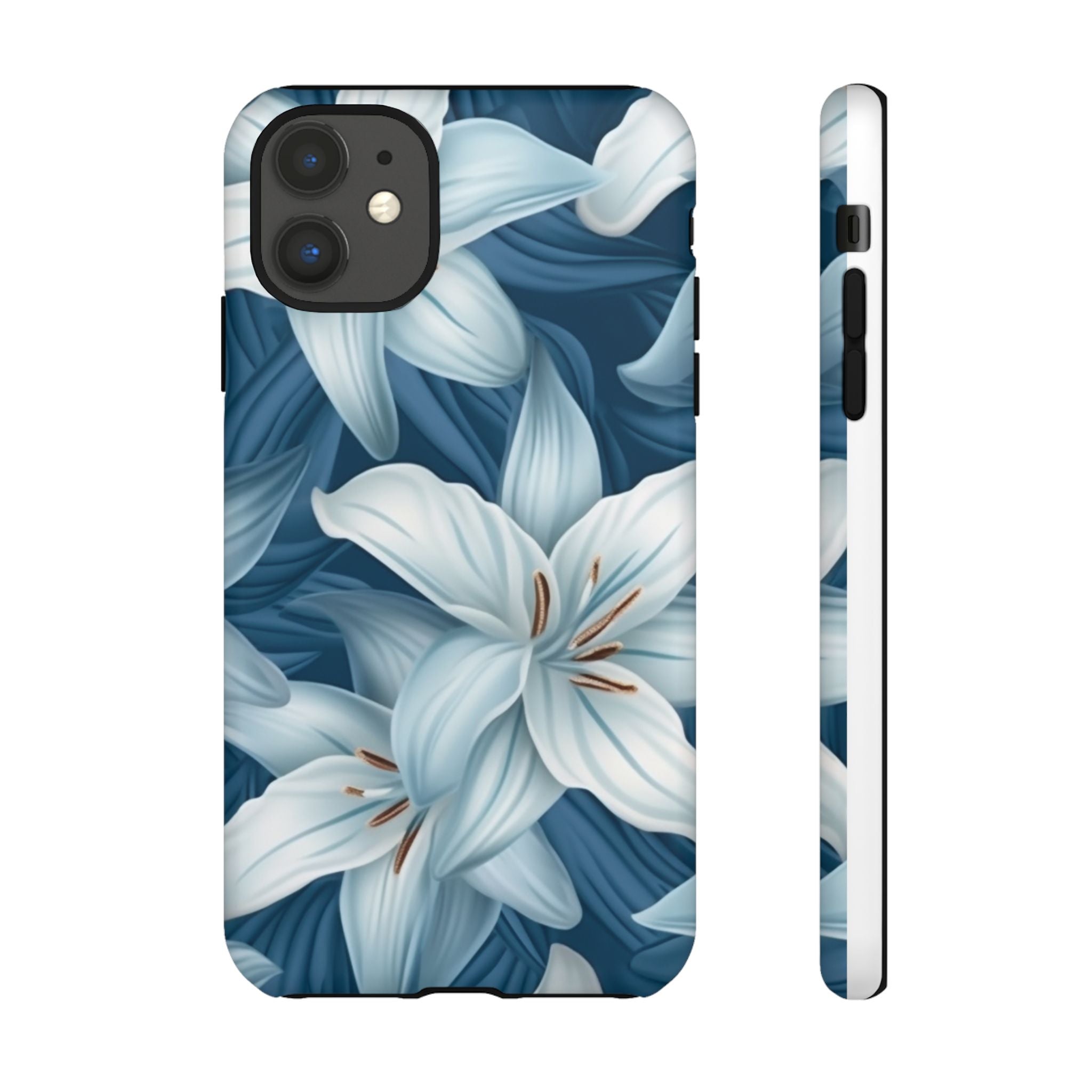 Pastel Blue Lily iPhone Case - Hexagon Stone