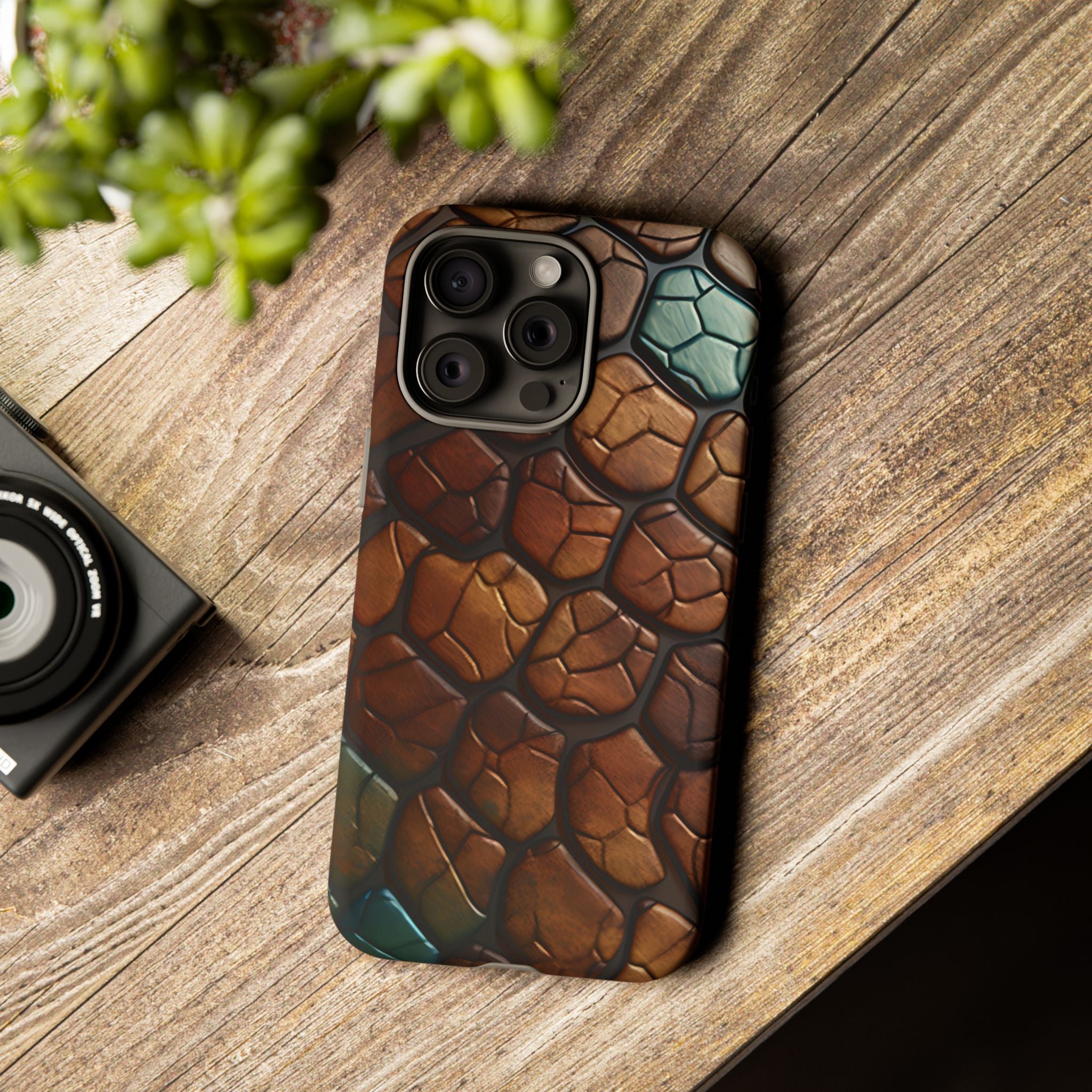 Mosaic Reptile iPhone Case - Teal & Brown