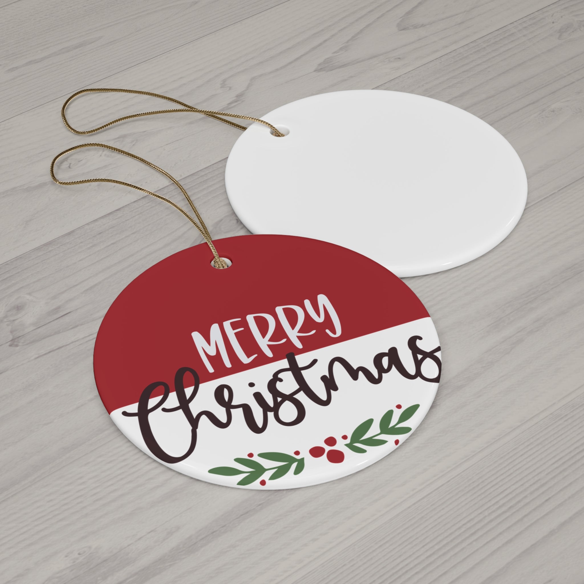 Rustic Merry Christmas Ceramic Ornament