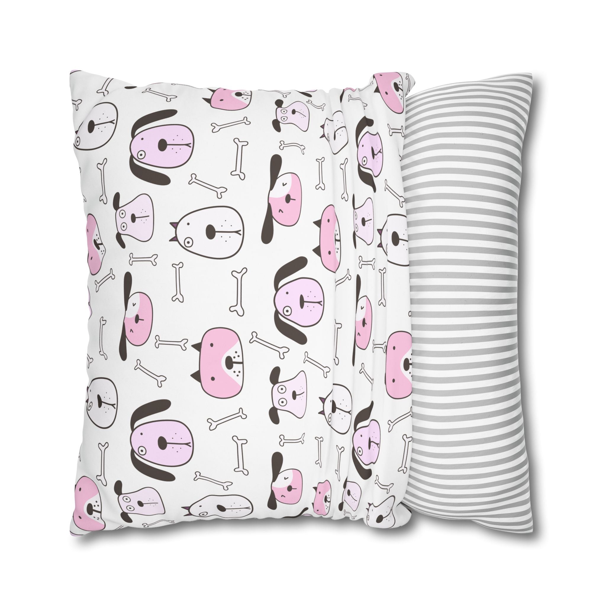 Cute Dog Bone Pillowcase - Pink & White