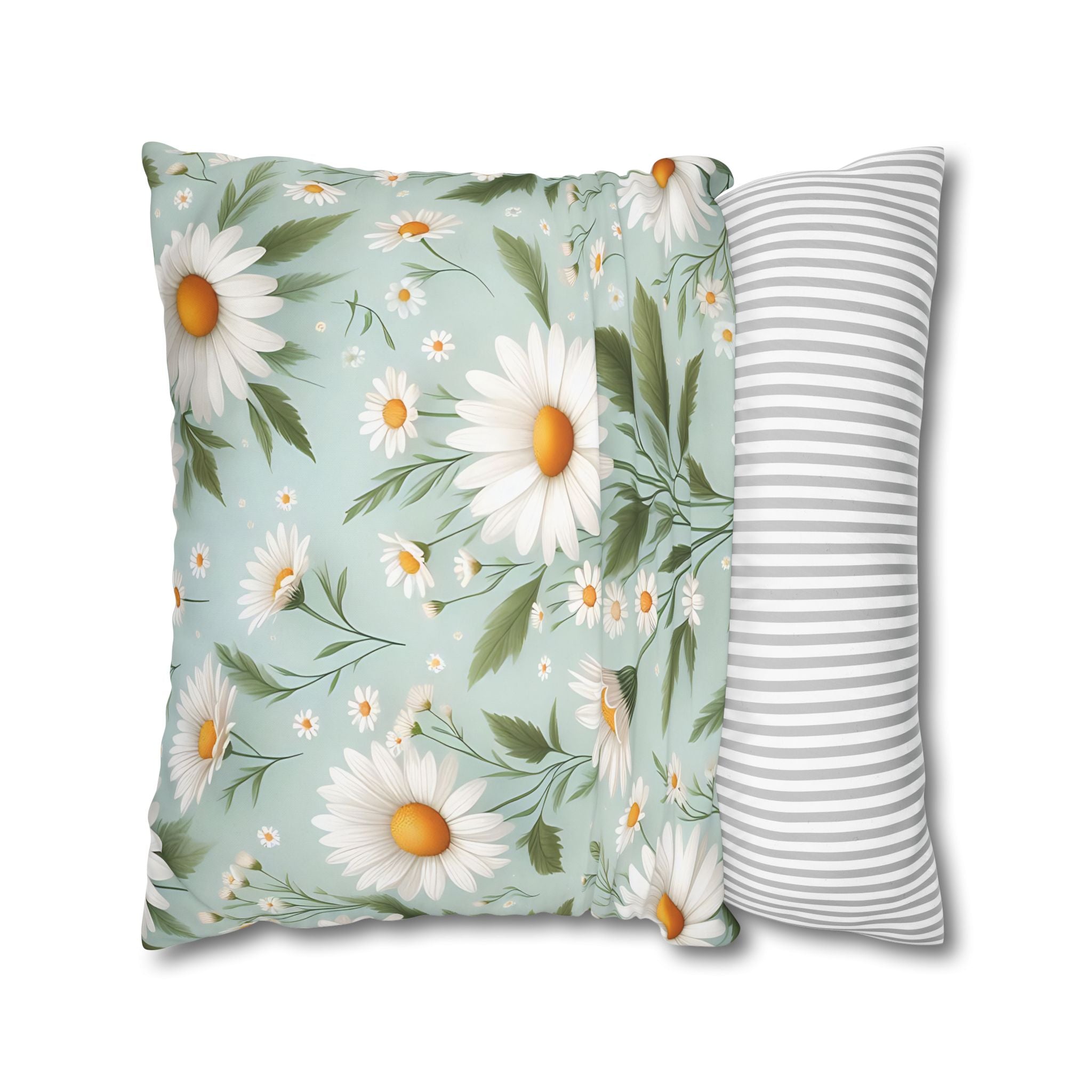 Daisy Floral Pillowcase - Teal & White