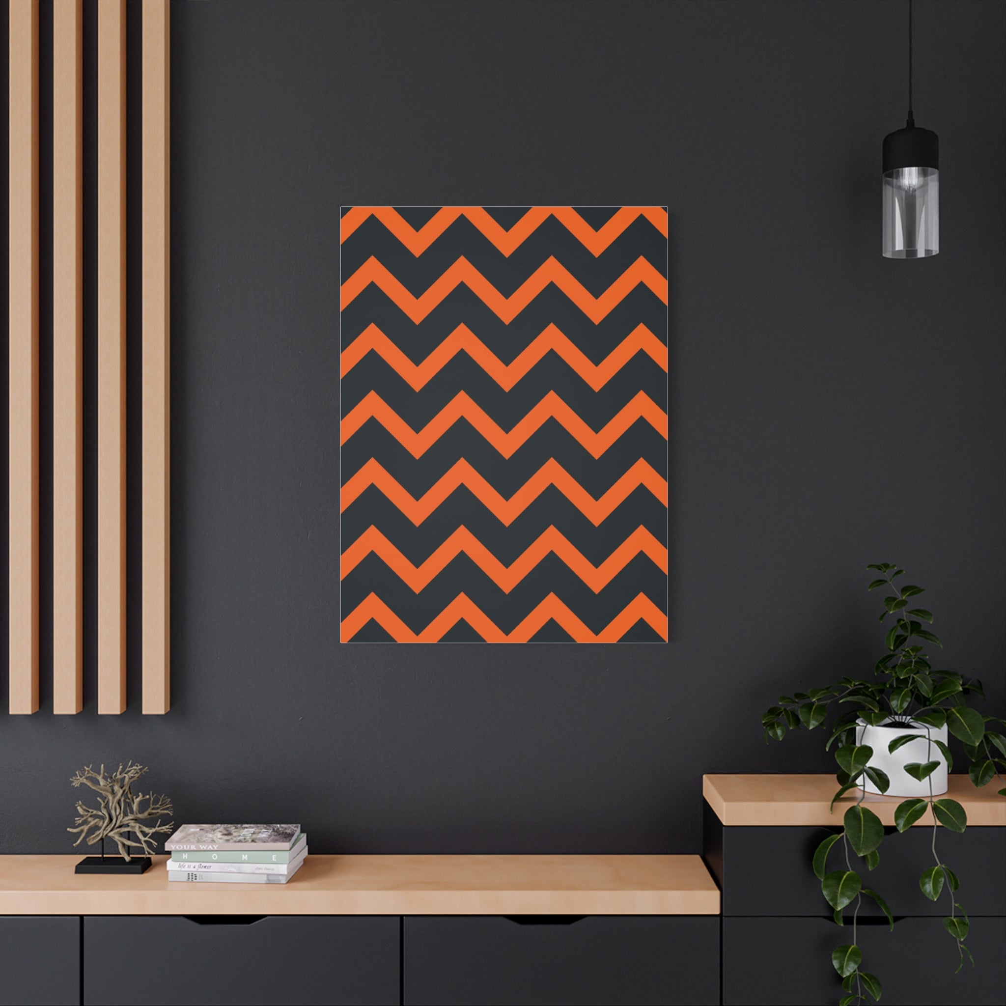 Orange & Navy Chevron Matte Canvas Art