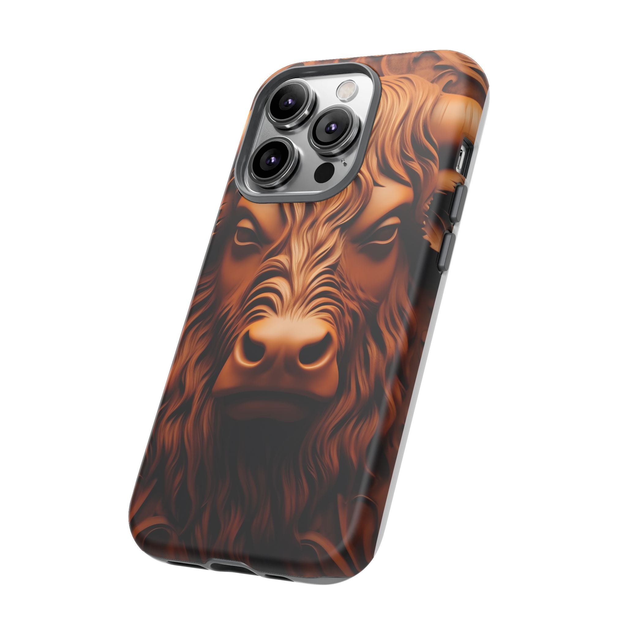 Bull Head Wood Carving iPhone Case - Rugged Texture