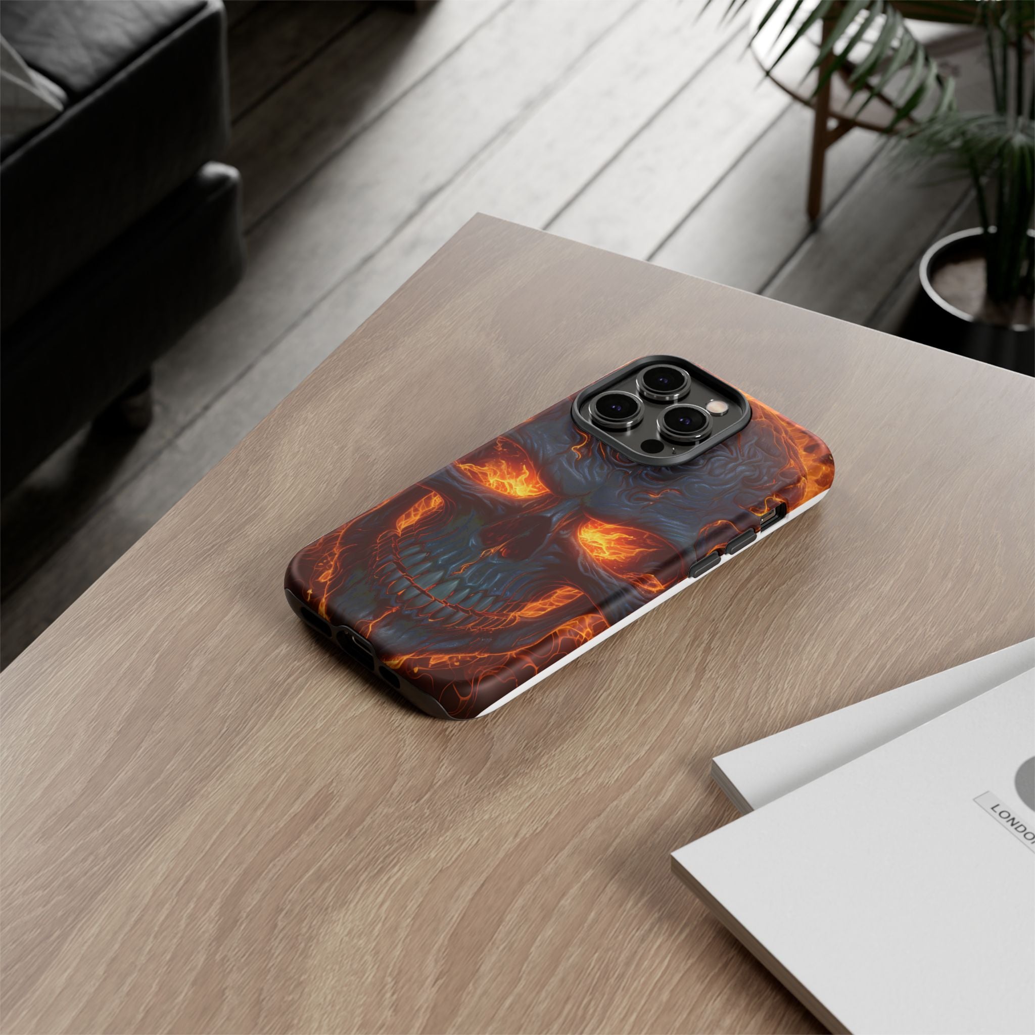 Fiery Skull Hexagon iPhone Case - Rugged Texture