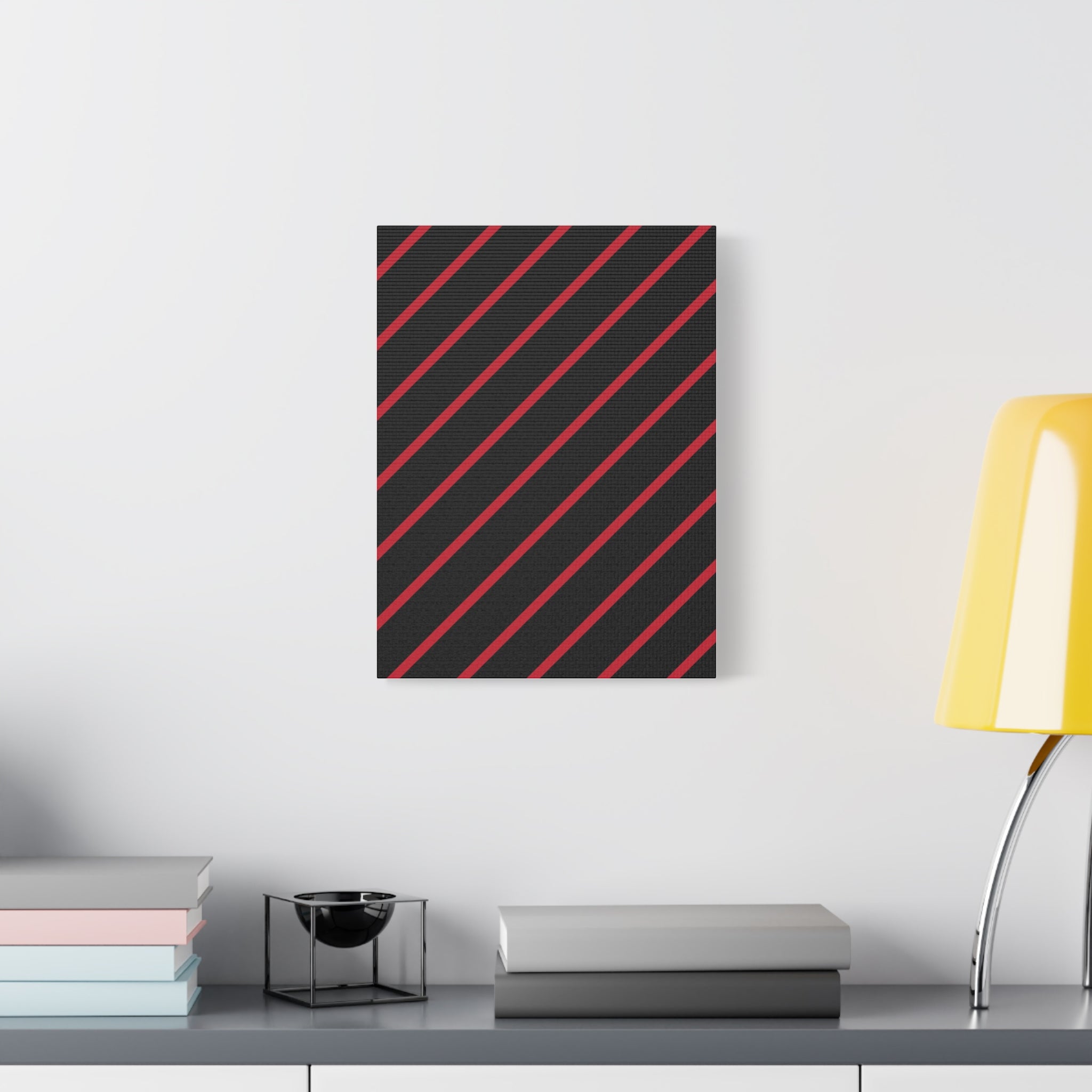 Crimson Diagonal Stripes Matte Canvas Art