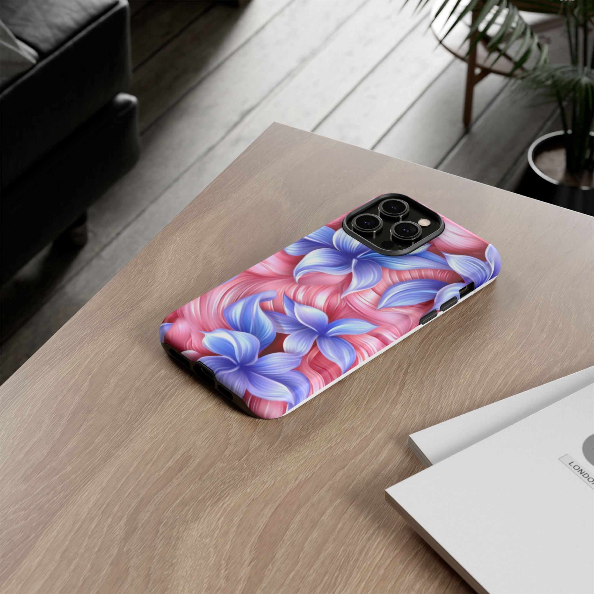 Dreamy Pink & Blue Floral iPhone Case - Hexagon Stone