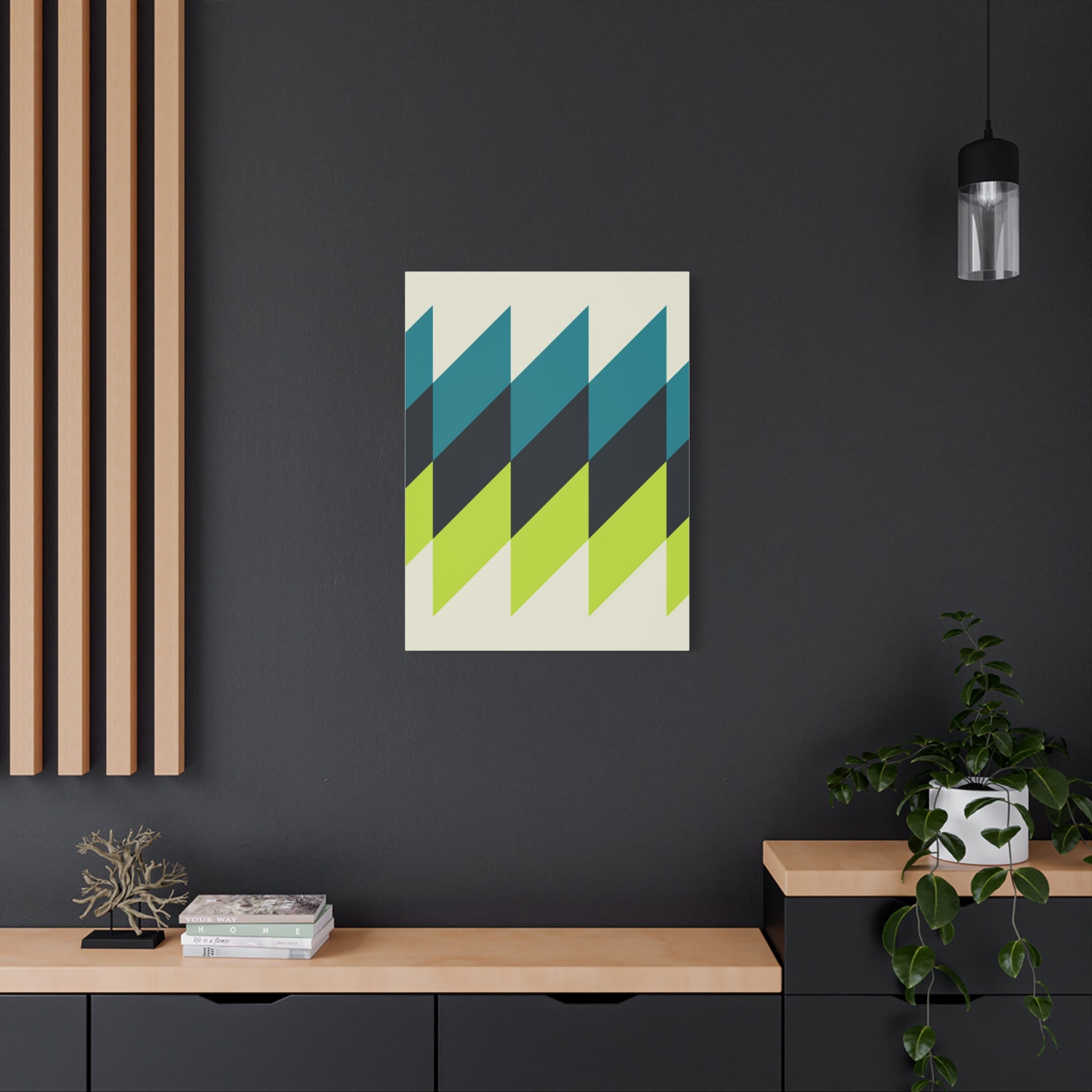 Geometric Teal & Lime Green Canvas Art