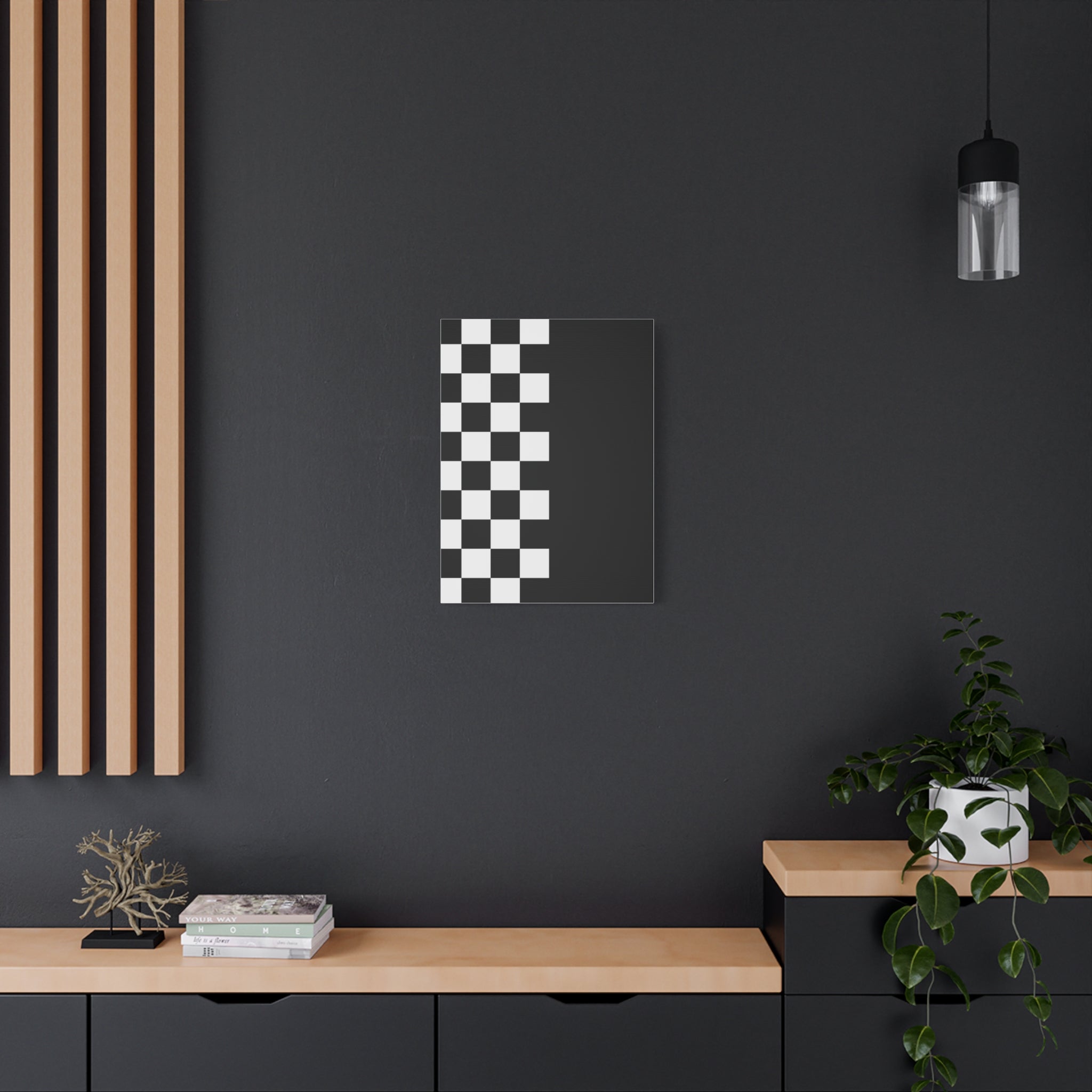 Abstract Black & White Checkered Canvas Art