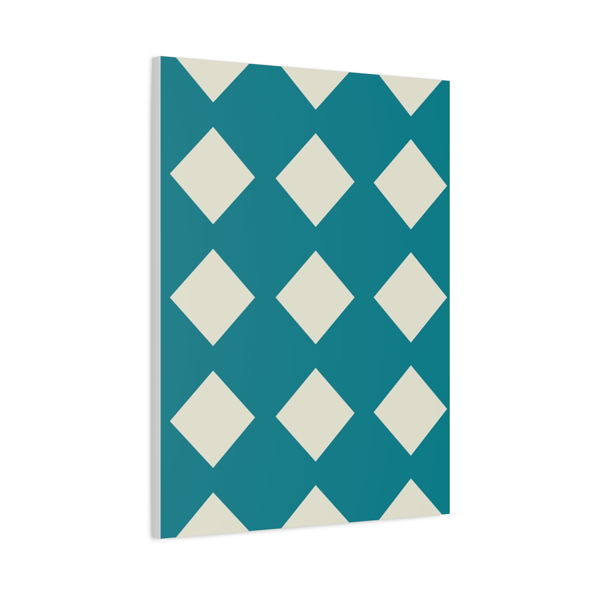 Teal & Cream Diamond Geometric Canvas Art