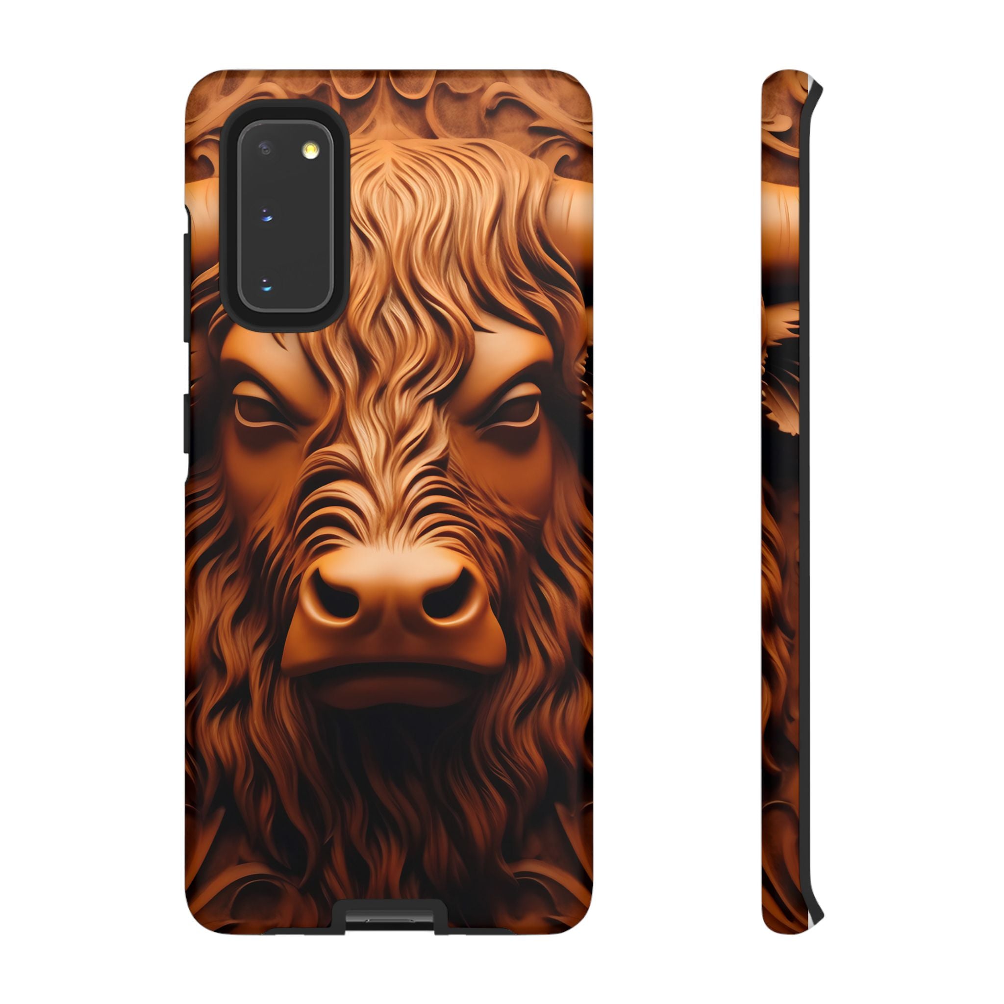 Intricate Bull Head Wood Carving Samsung Case