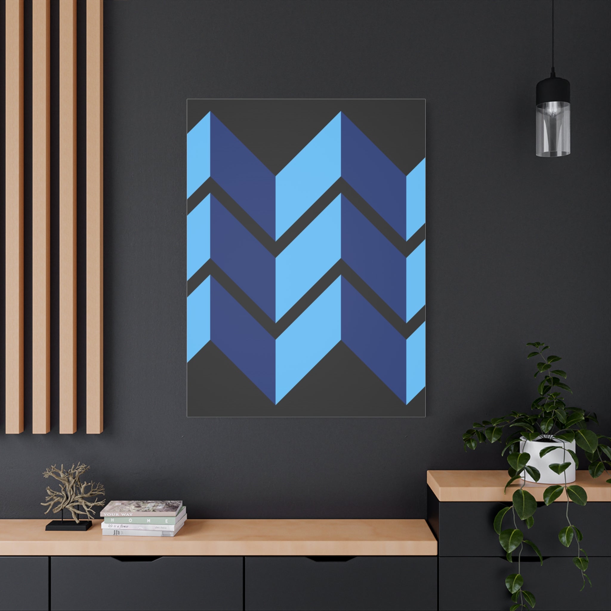 Abstract Blue Chevron Canvas Art