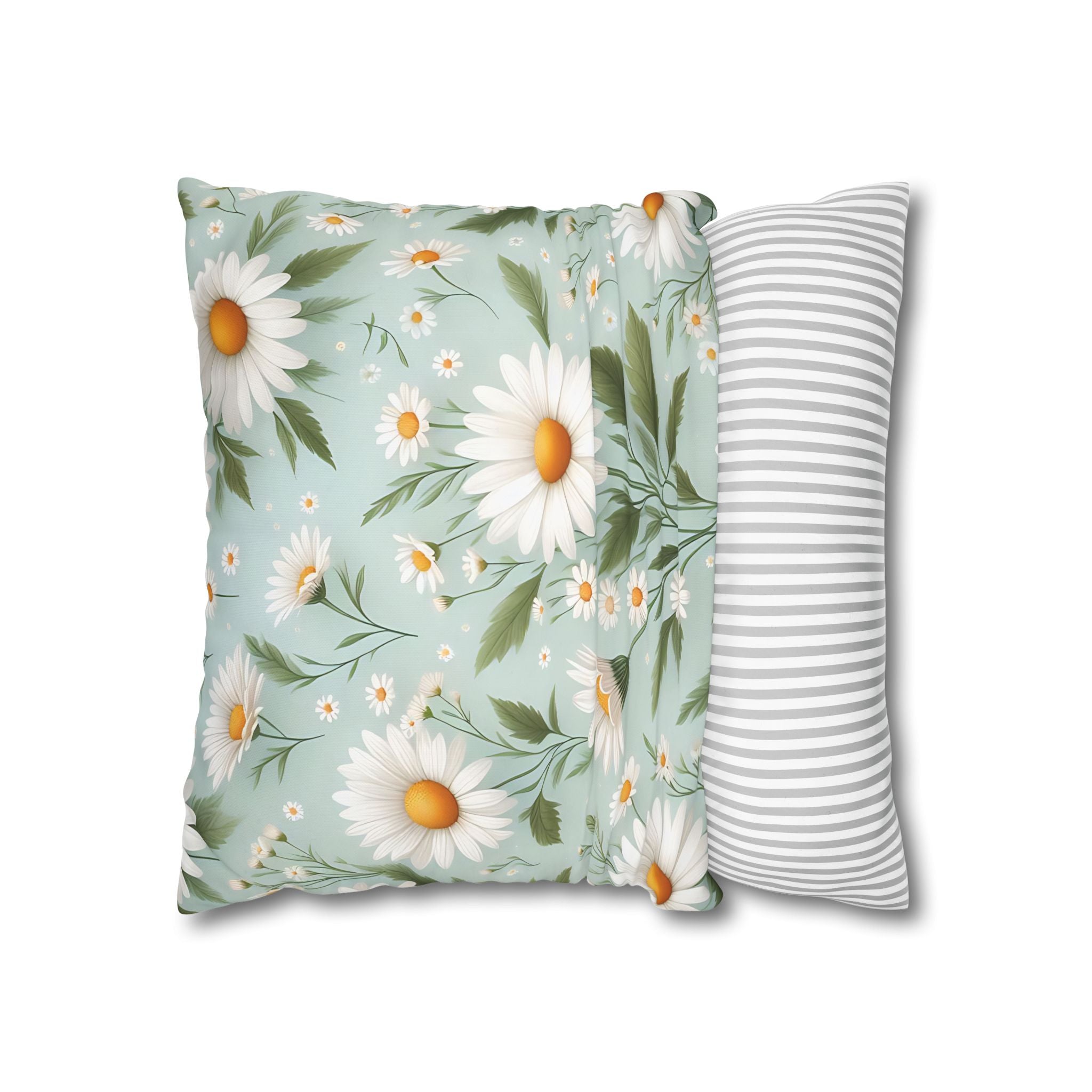 Daisy Floral Pillowcase - Teal & White