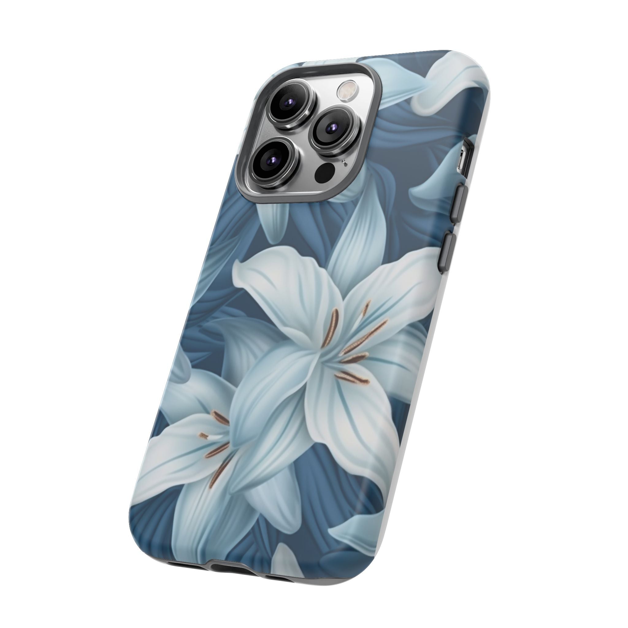 Pastel Blue Lily iPhone Case - Hexagon Stone