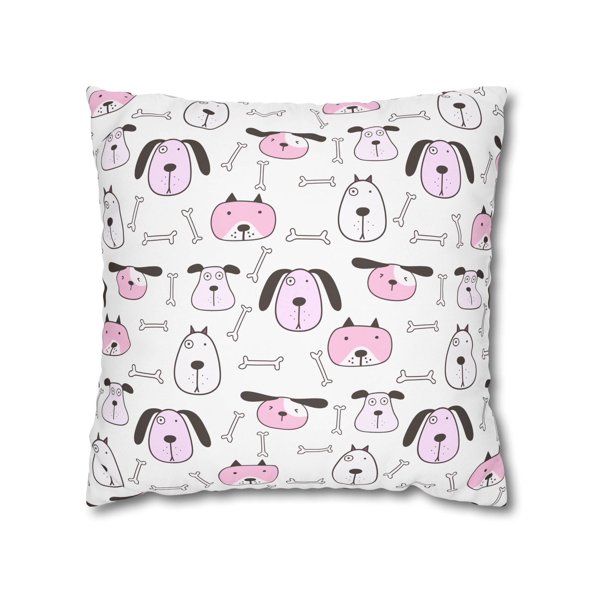 Cute Dog Bone Pillowcase - Pink & White