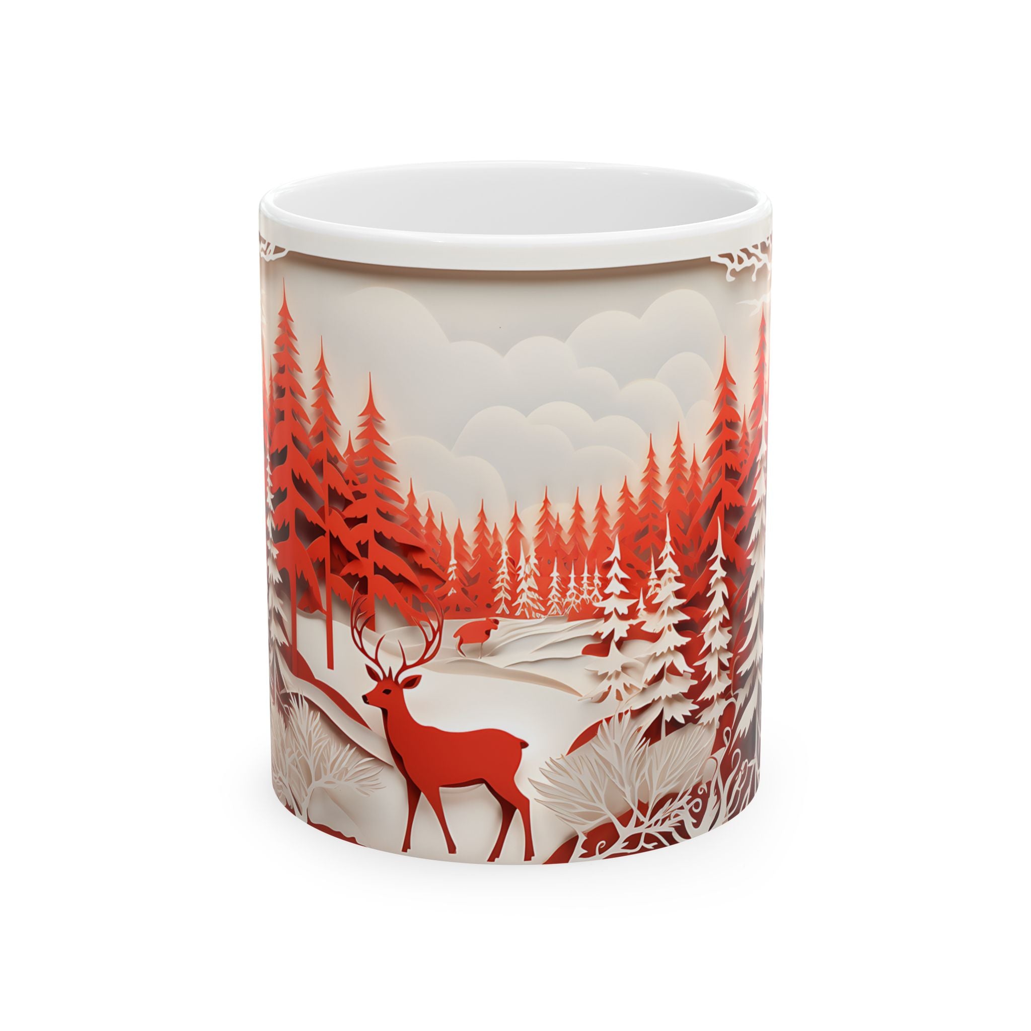 Winter Deer Forest Papercut Mug