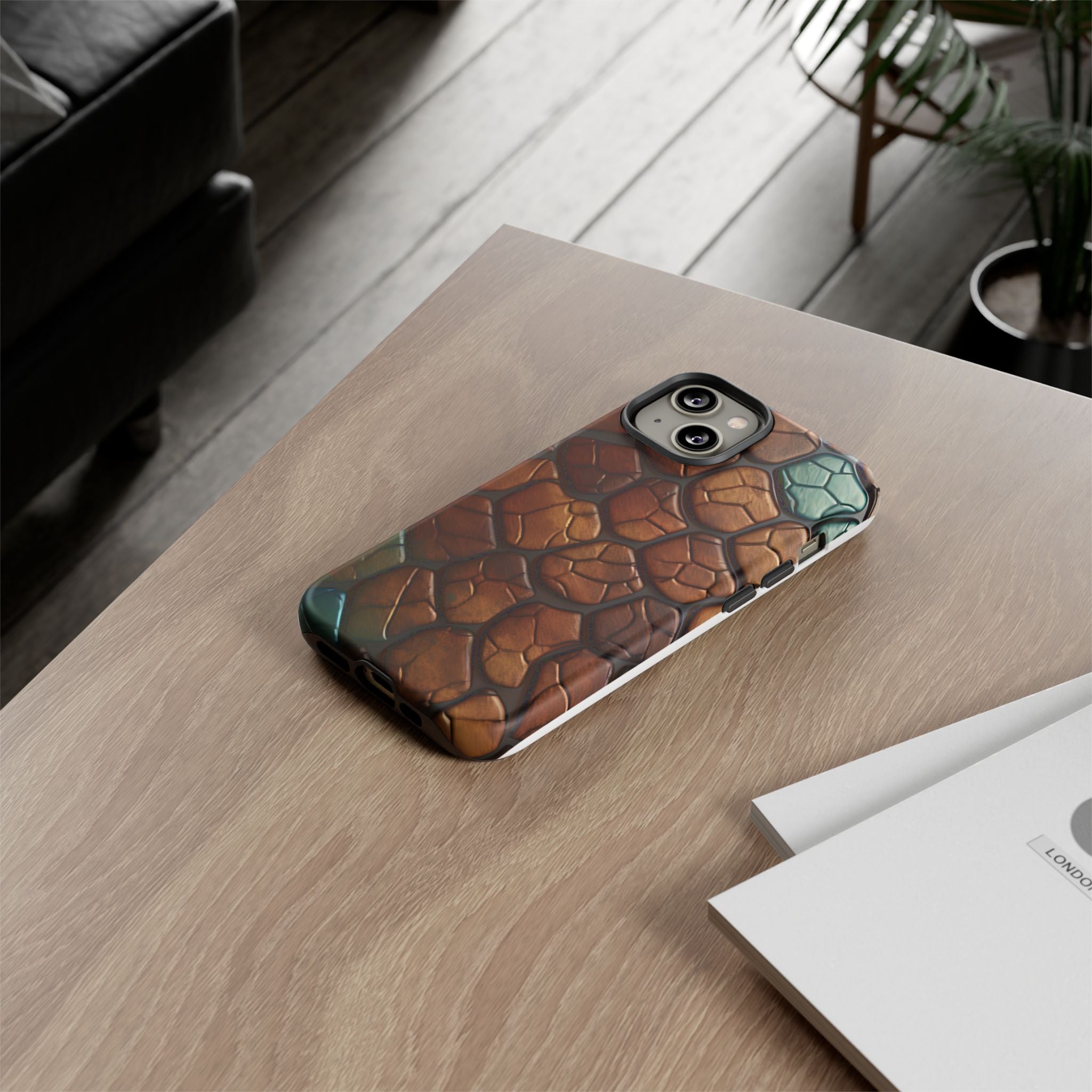 Mosaic Reptile iPhone Case - Teal & Brown