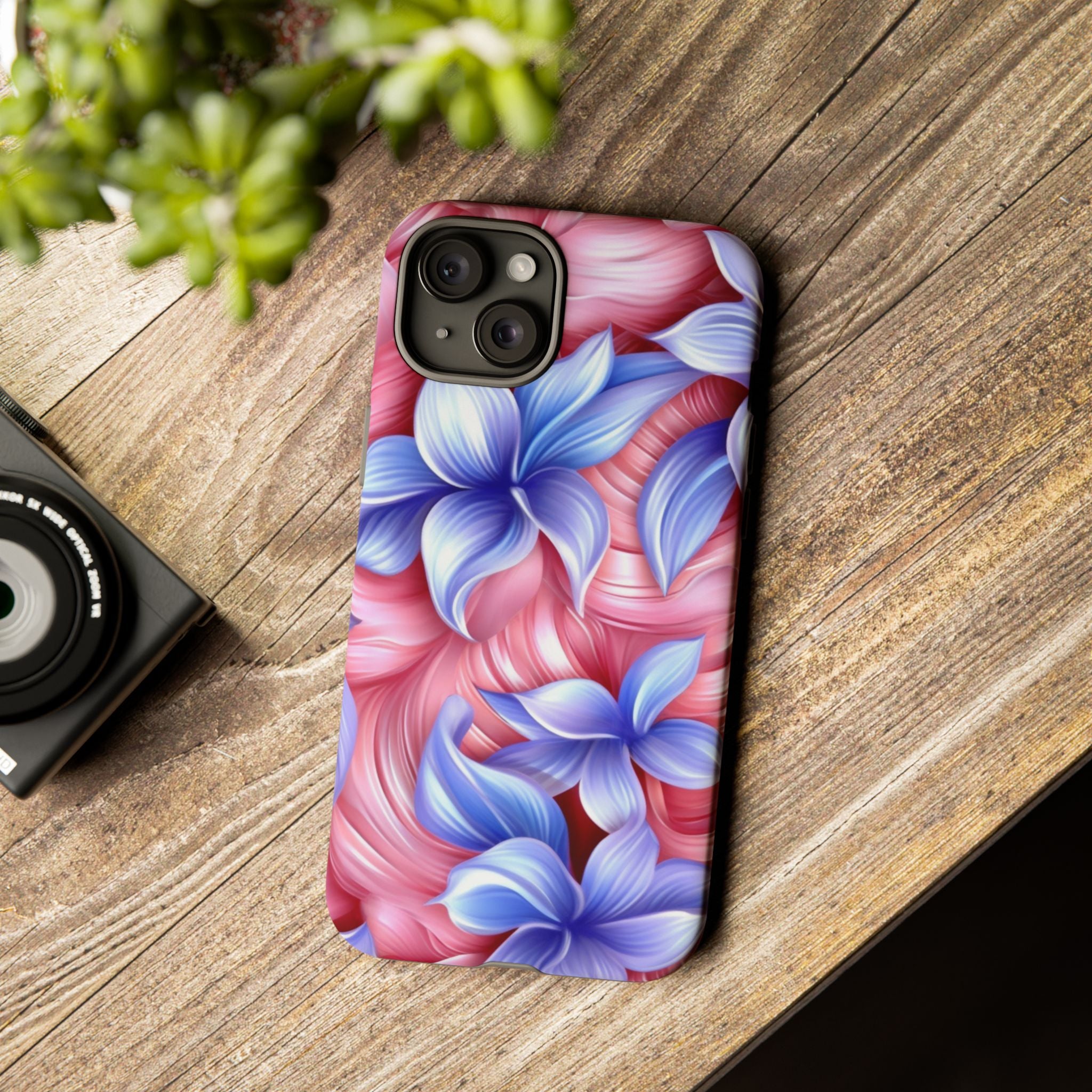 Dreamy Pink & Blue Floral iPhone Case - Hexagon Stone