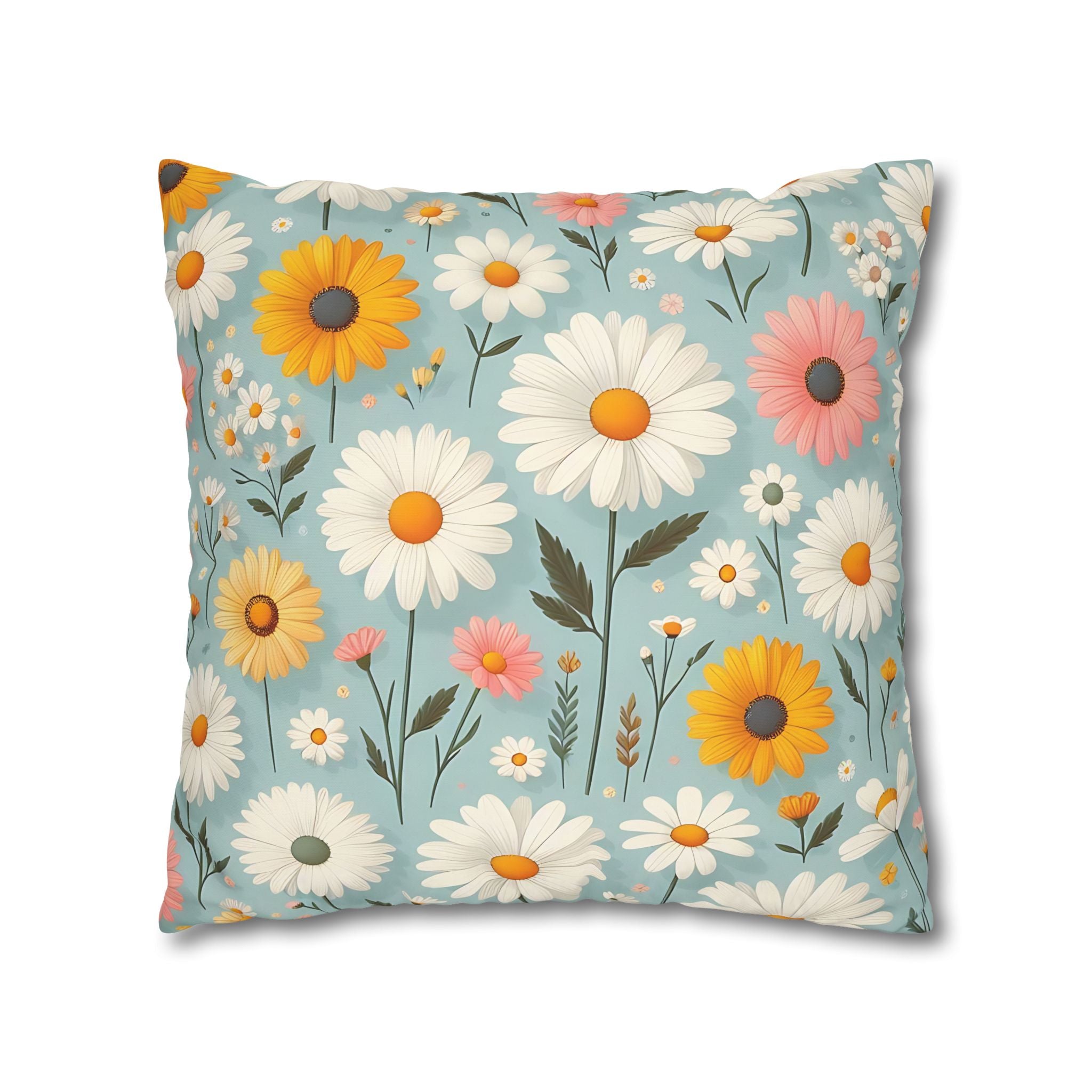 Floral Daisy Pillowcase - Blue & White