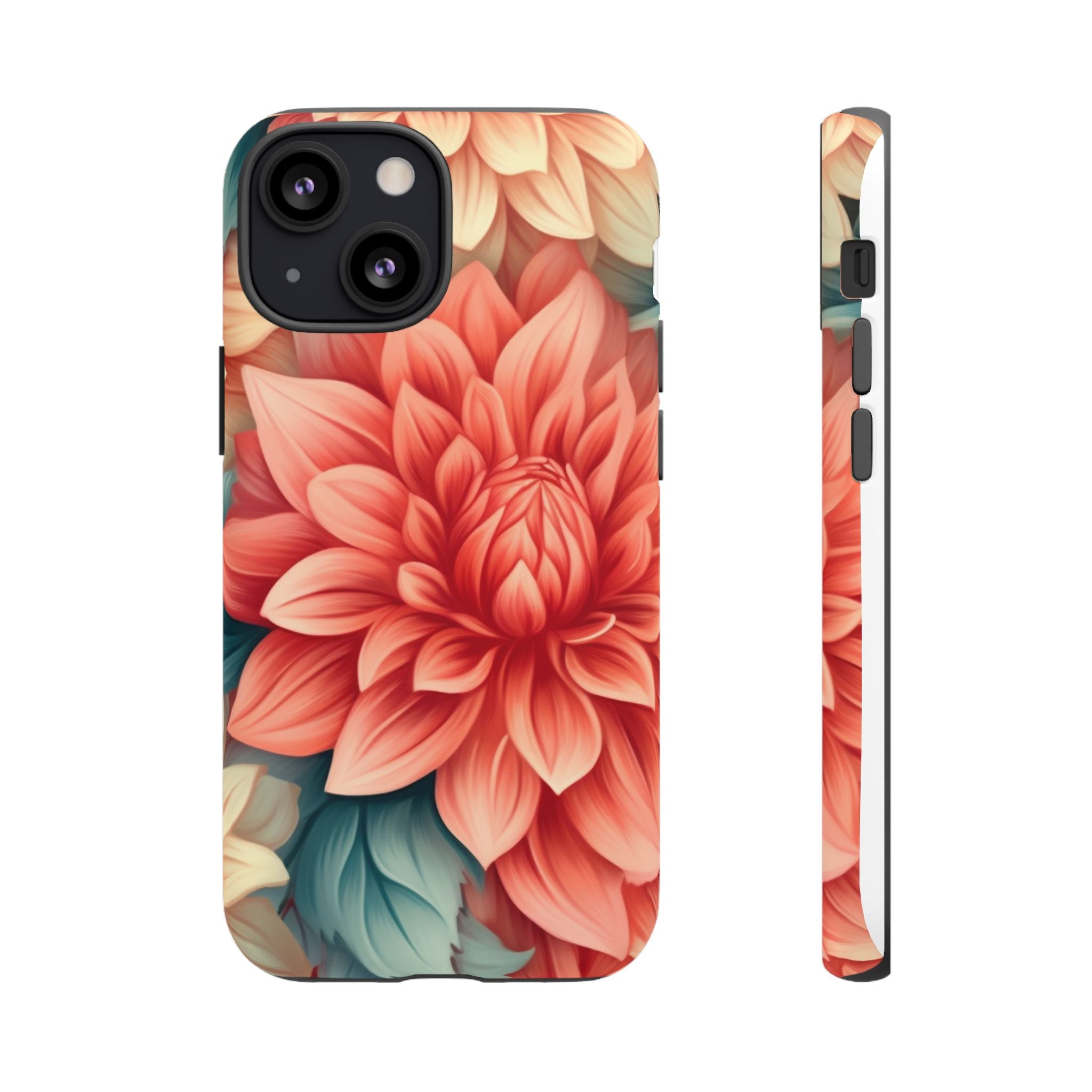 Coral Dahlia Hexagon iPhone Case - Rugged Texture