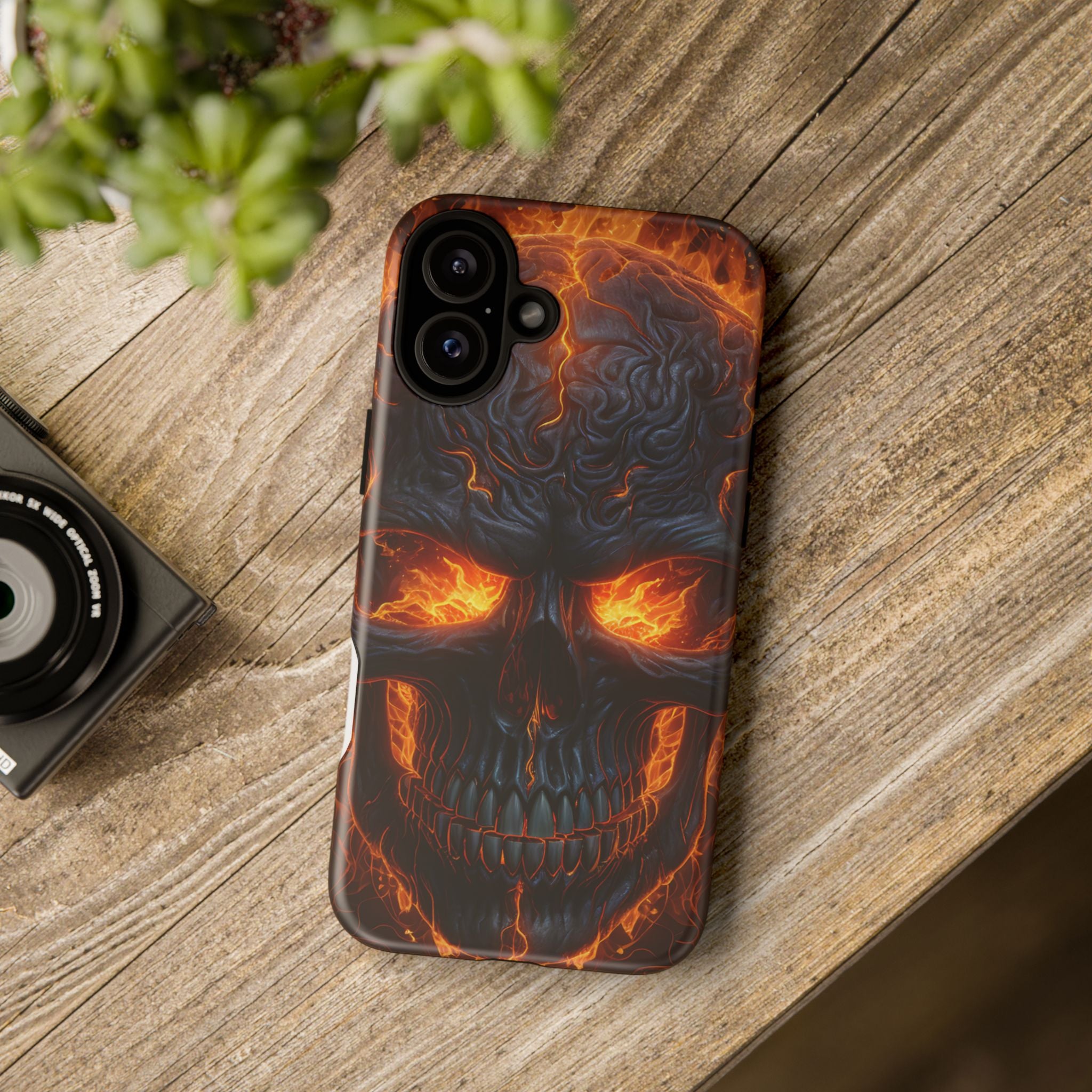 Fiery Skull Hexagon iPhone Case - Rugged Texture