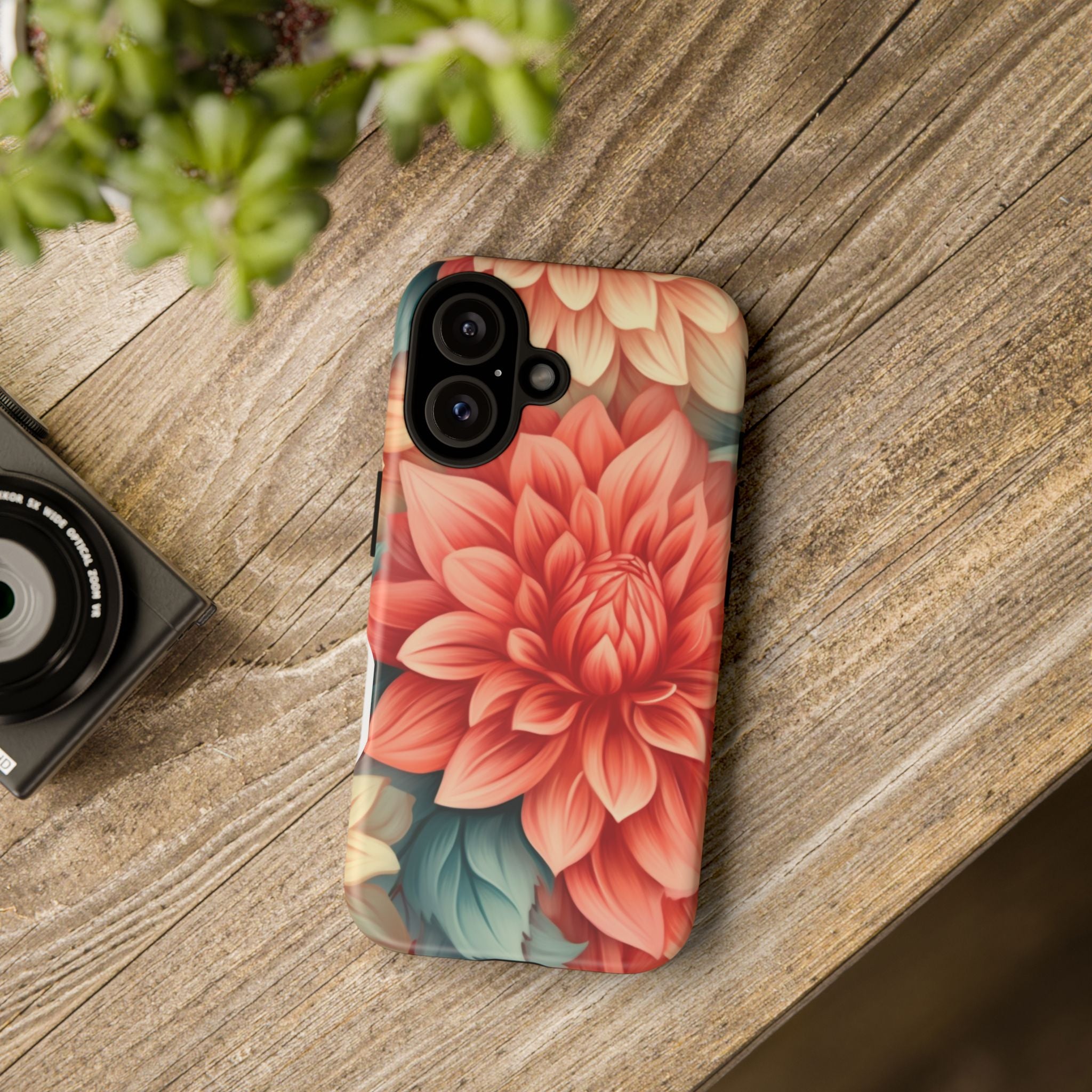 Coral Dahlia Hexagon iPhone Case - Rugged Texture