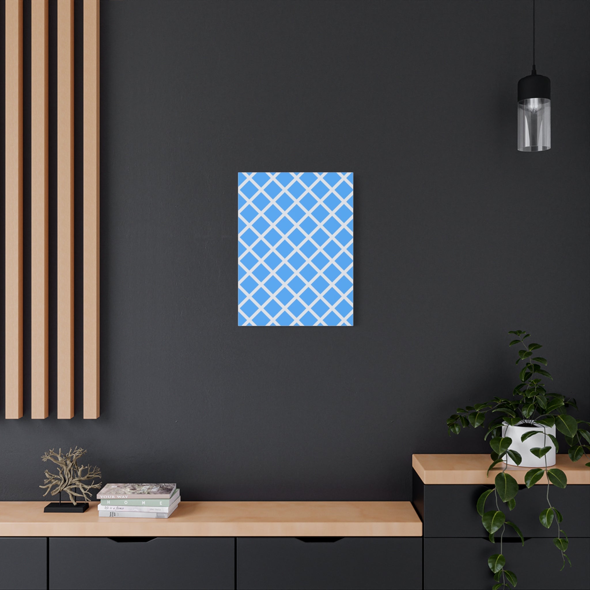 Sky Blue Diamond Grid Matte Canvas Art