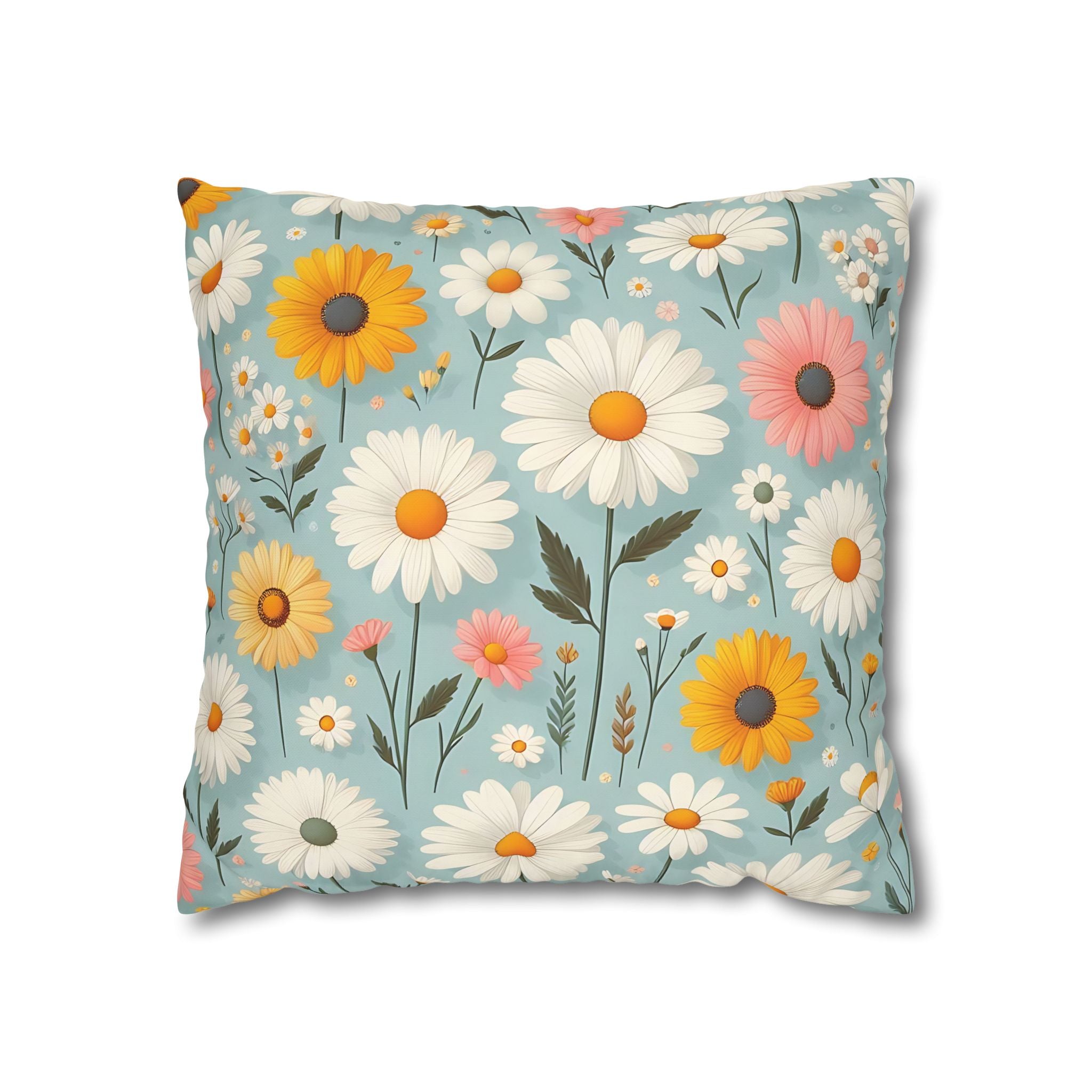 Floral Daisy Pillowcase - Blue & White